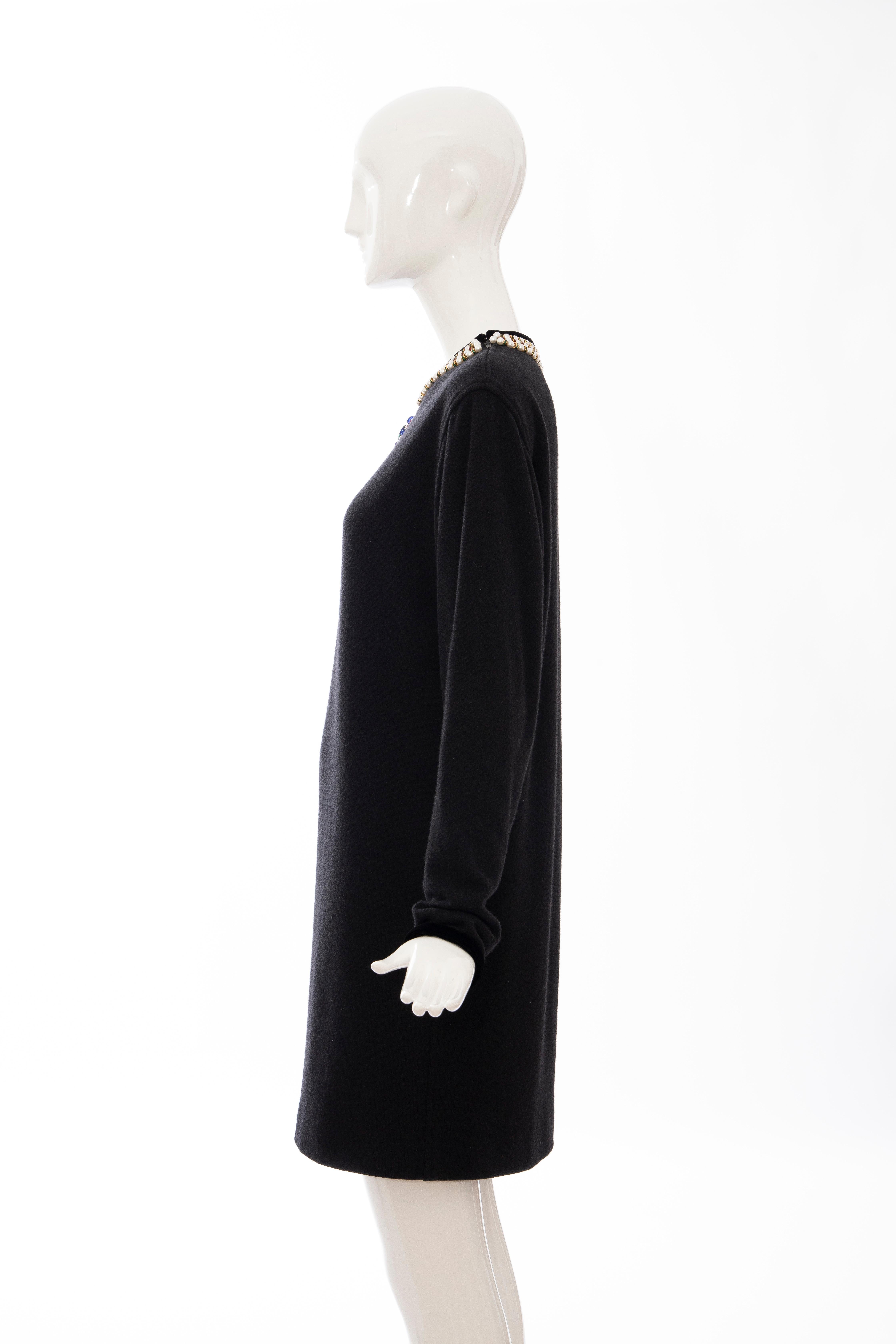 Oscar de la Renta Runway Black Embroidered Neckline Sweater Dress, Fall 1984 For Sale 5