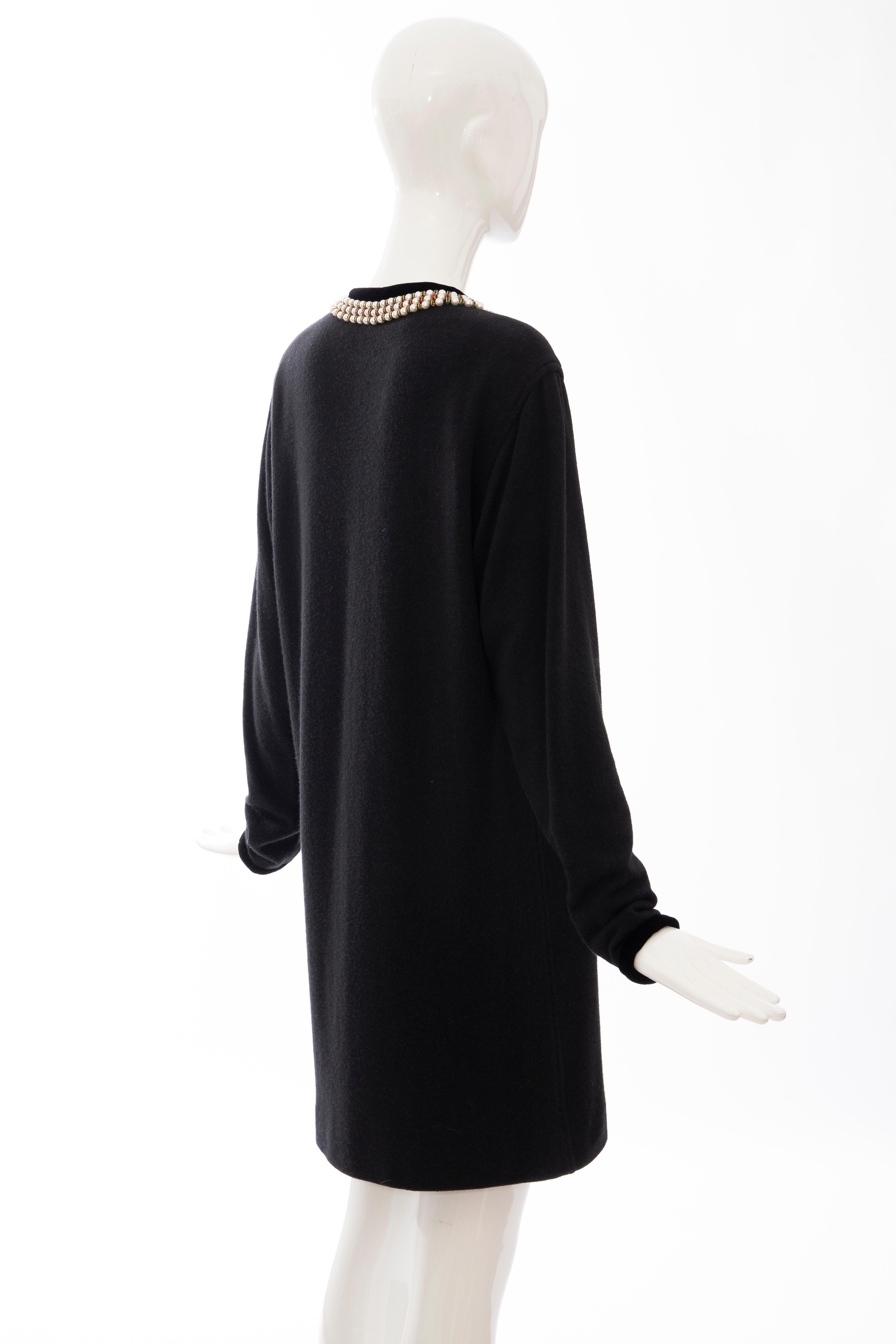 Oscar de la Renta Runway Black Embroidered Neckline Sweater Dress, Fall 1984 For Sale 1