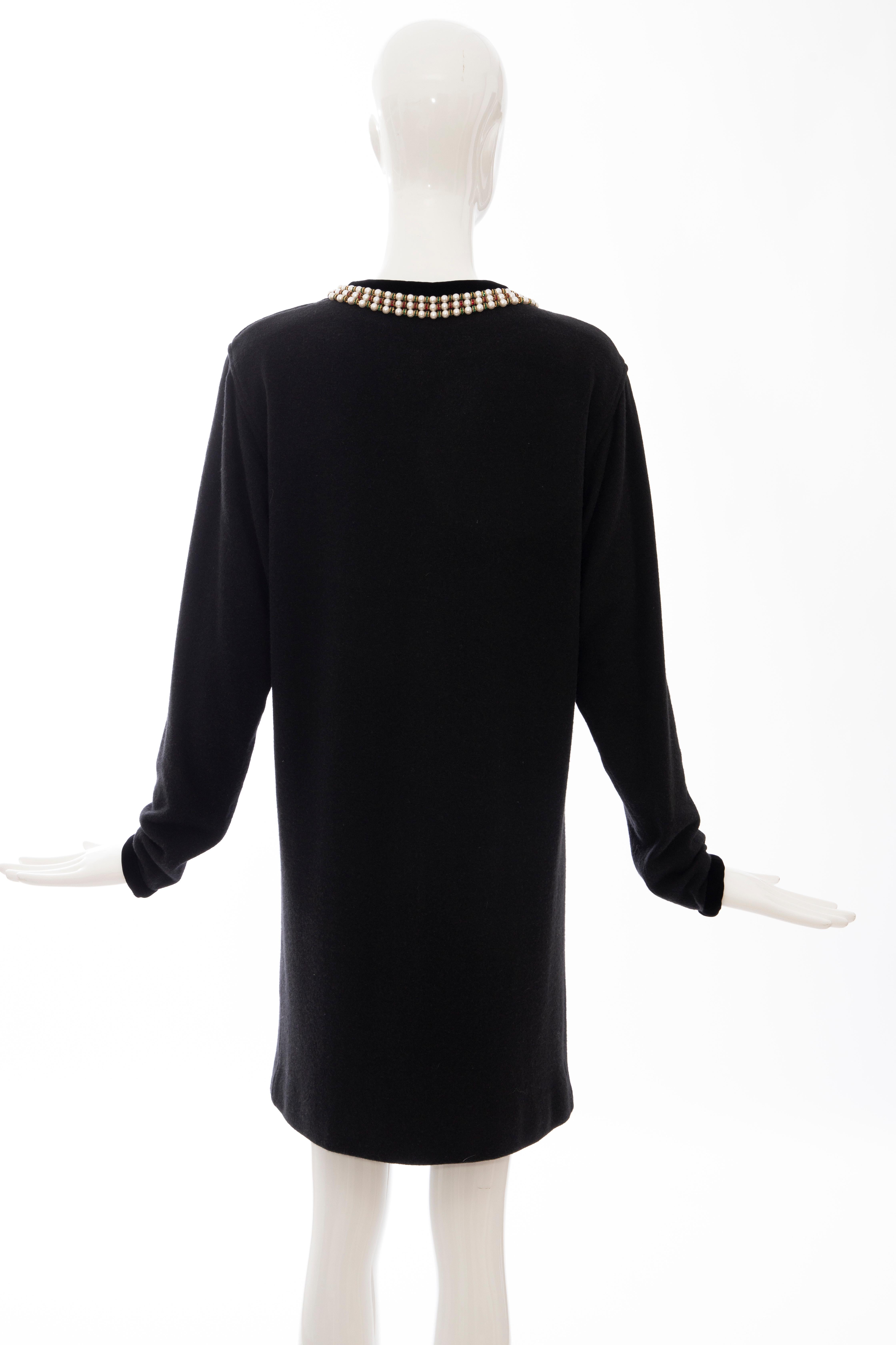 Oscar de la Renta Runway Black Embroidered Neckline Sweater Dress, Fall 1984 For Sale 2