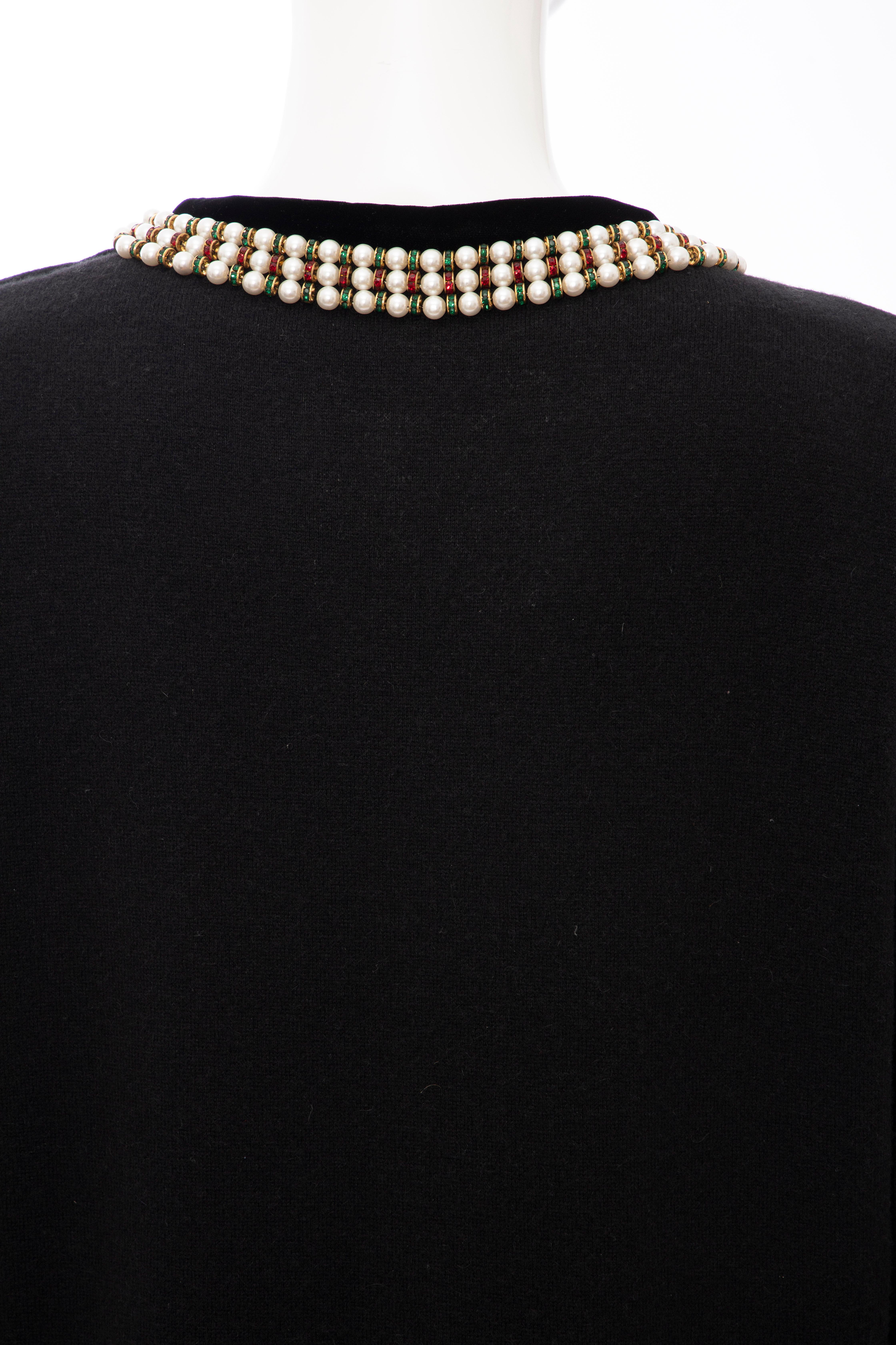 Oscar de la Renta Runway Black Embroidered Neckline Sweater Dress, Fall 1984 For Sale 3