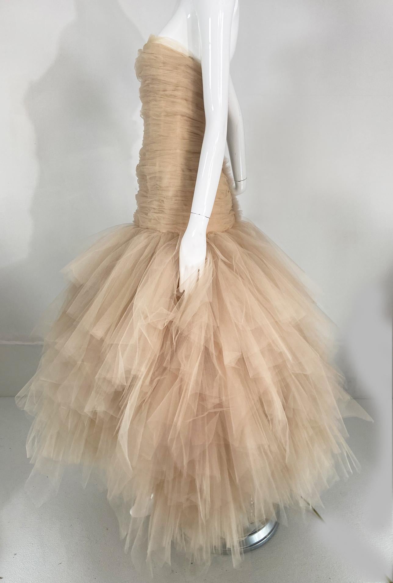 Oscar de la Renta Runway Champagne Layered Tulle Strapless Gown 2007  6