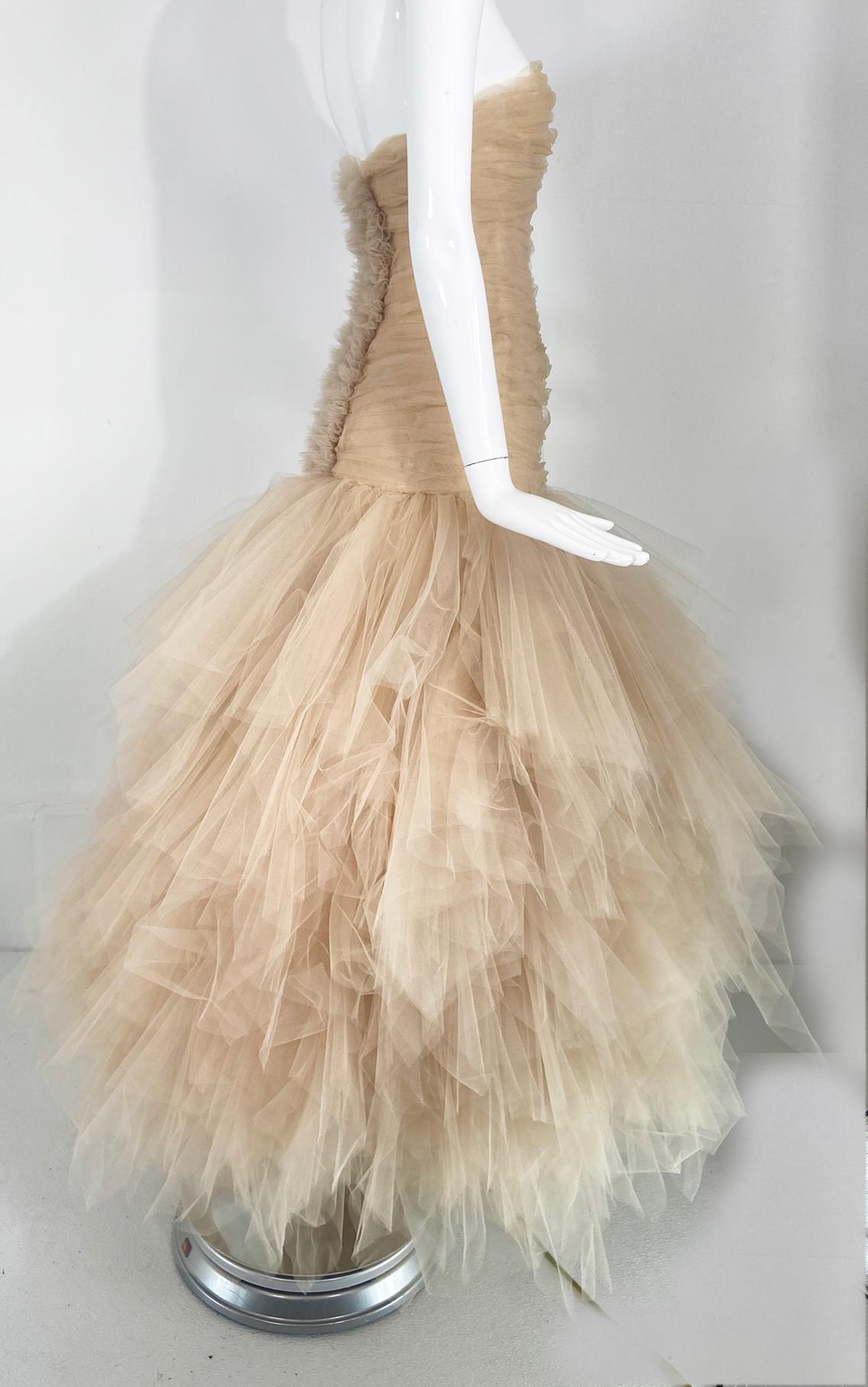 Oscar de la Renta Runway Champagne Layered Tulle Strapless Gown 2007  9