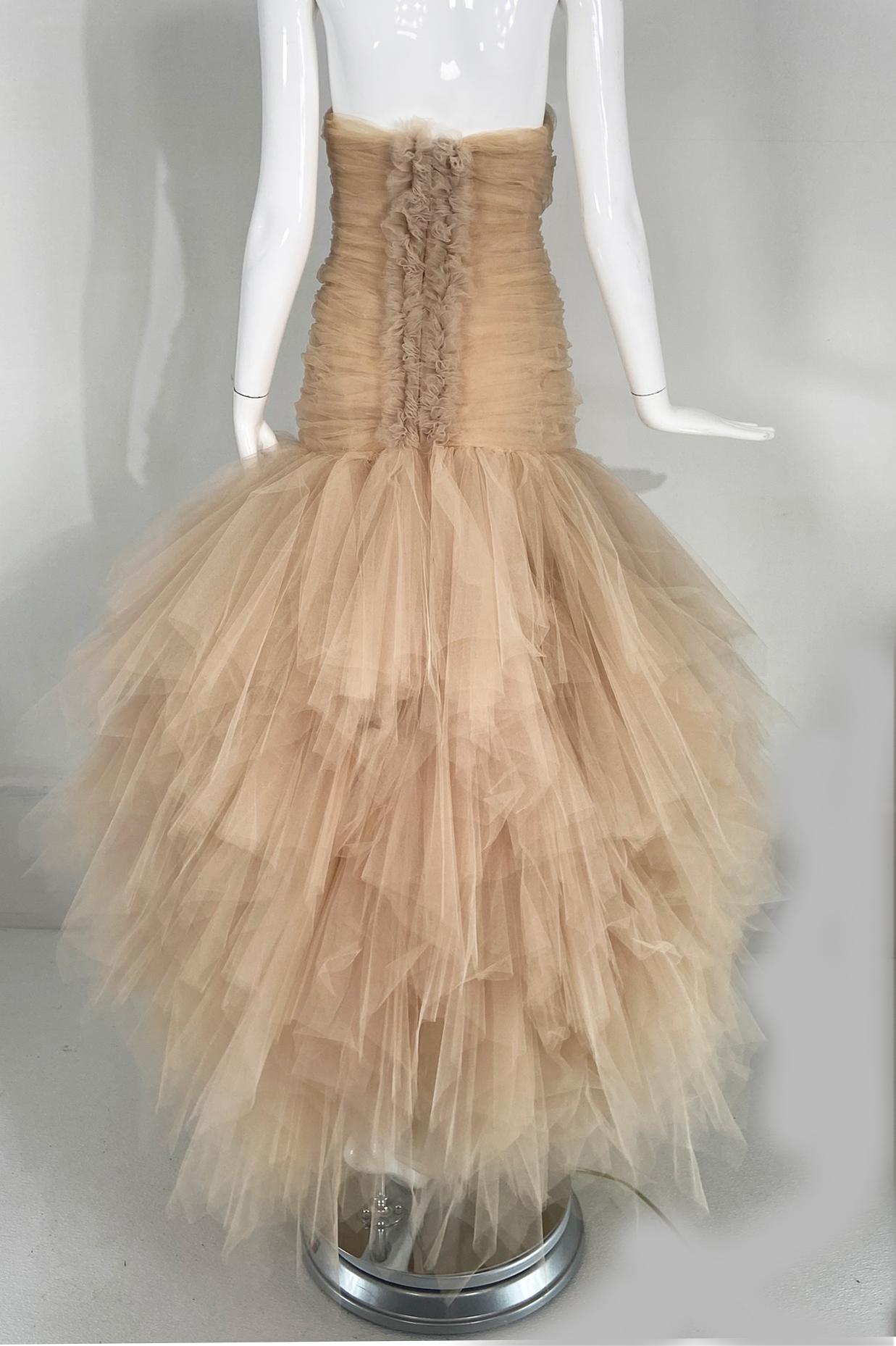 Oscar de la Renta Runway Champagne Layered Tulle Strapless Gown 2007  2