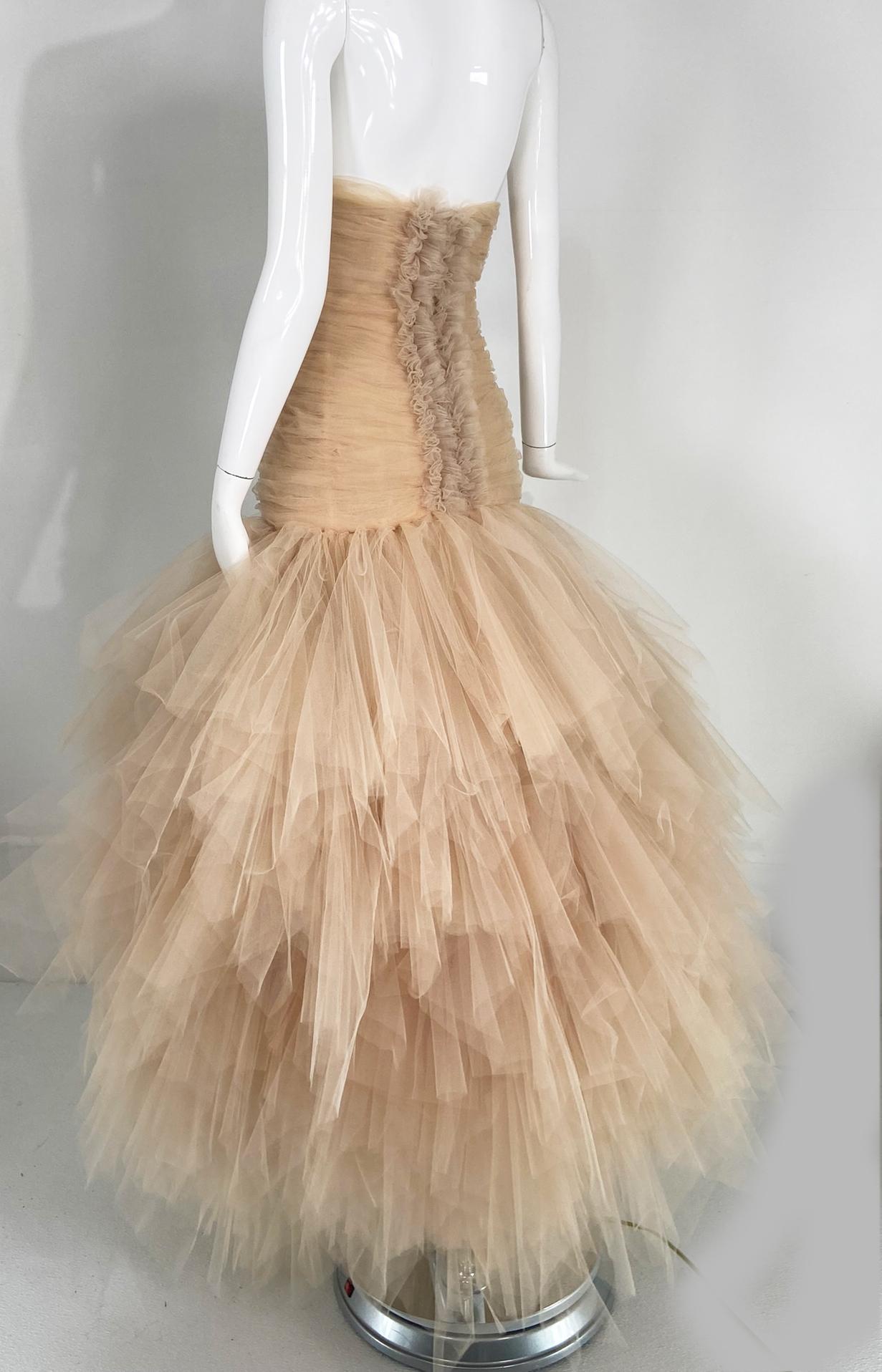 Oscar de la Renta Runway Champagne Layered Tulle Strapless Gown 2007  3
