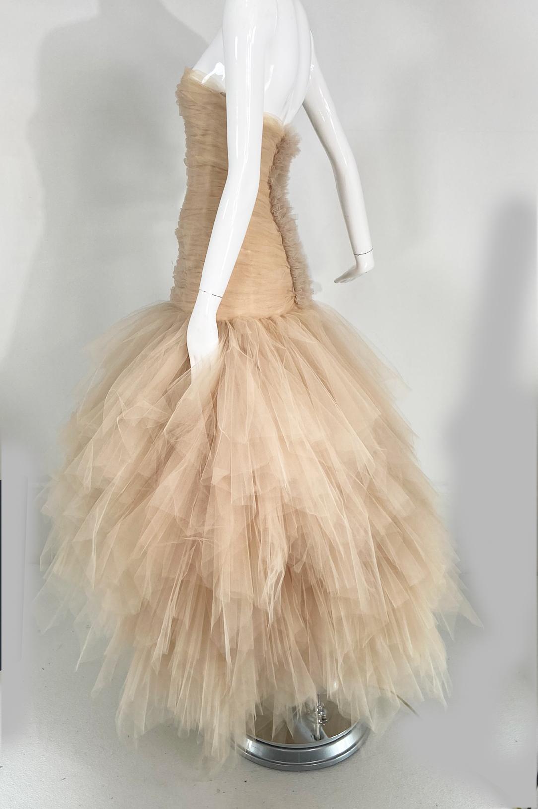 Oscar de la Renta Runway Champagne Layered Tulle Strapless Gown 2007  4