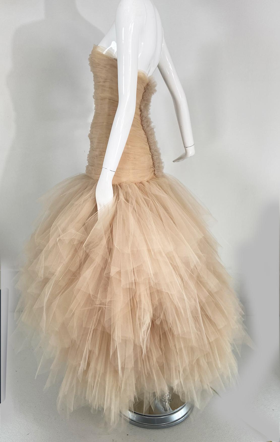 Oscar de la Renta Runway Champagne Layered Tulle Strapless Gown 2007  5