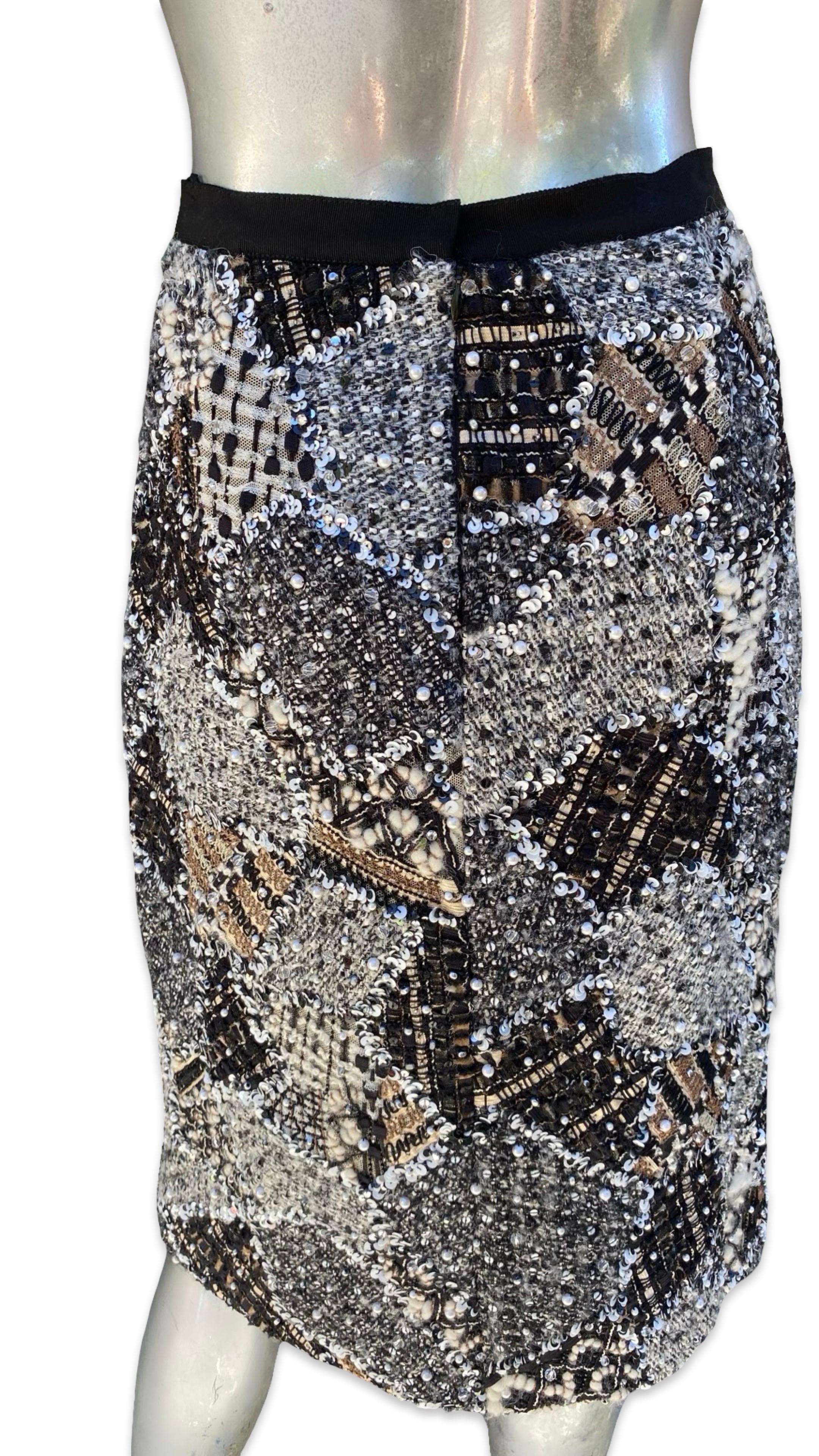 Oscar De La Renta Runway Collection for NM jupe en patchwork de perles Taille 10 en vente 6