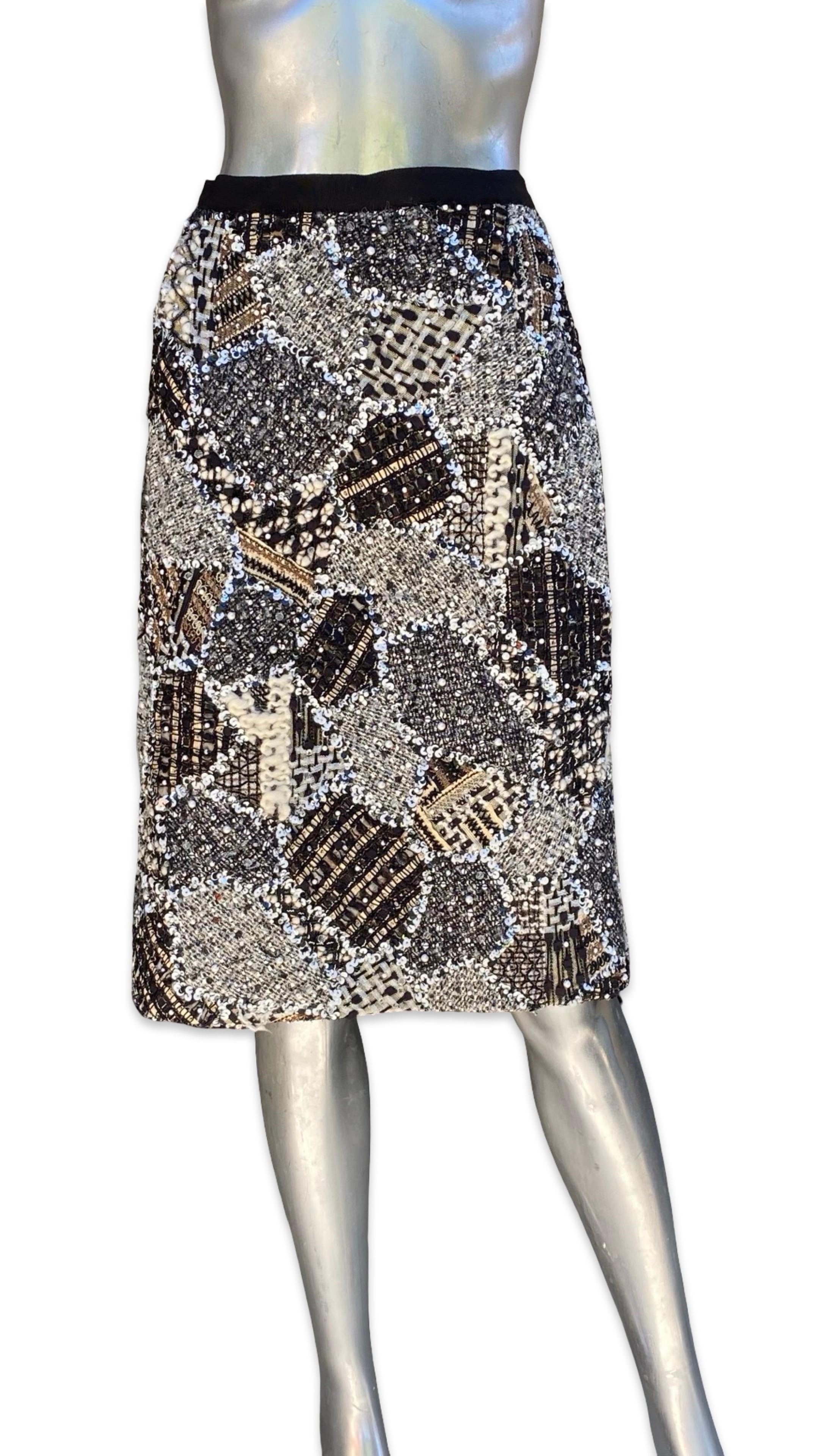 Oscar De La Renta Runway Collection for NM jupe en patchwork de perles Taille 10 en vente 7