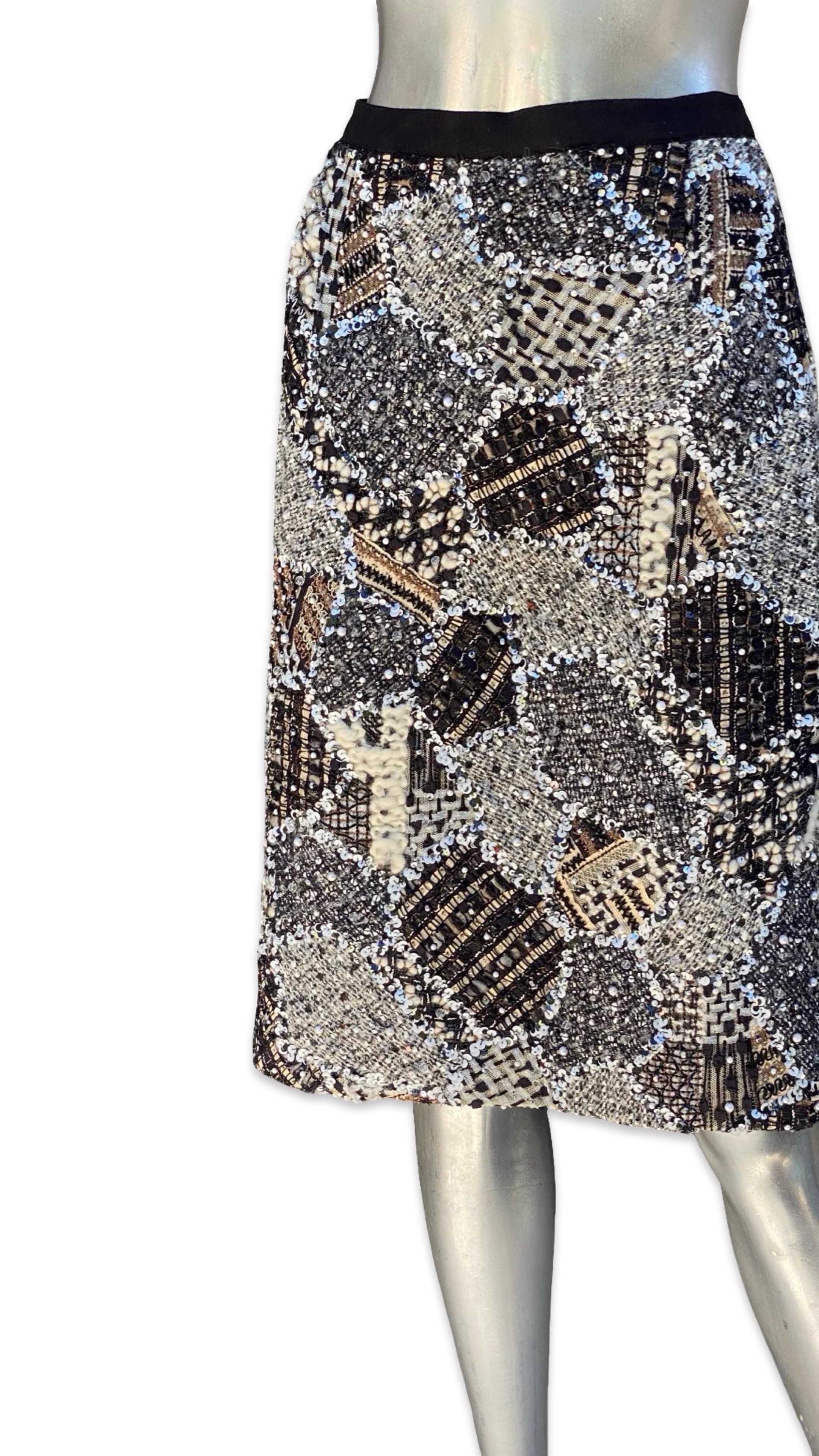 Oscar De La Renta Runway Collection for NM jupe en patchwork de perles Taille 10 en vente 8