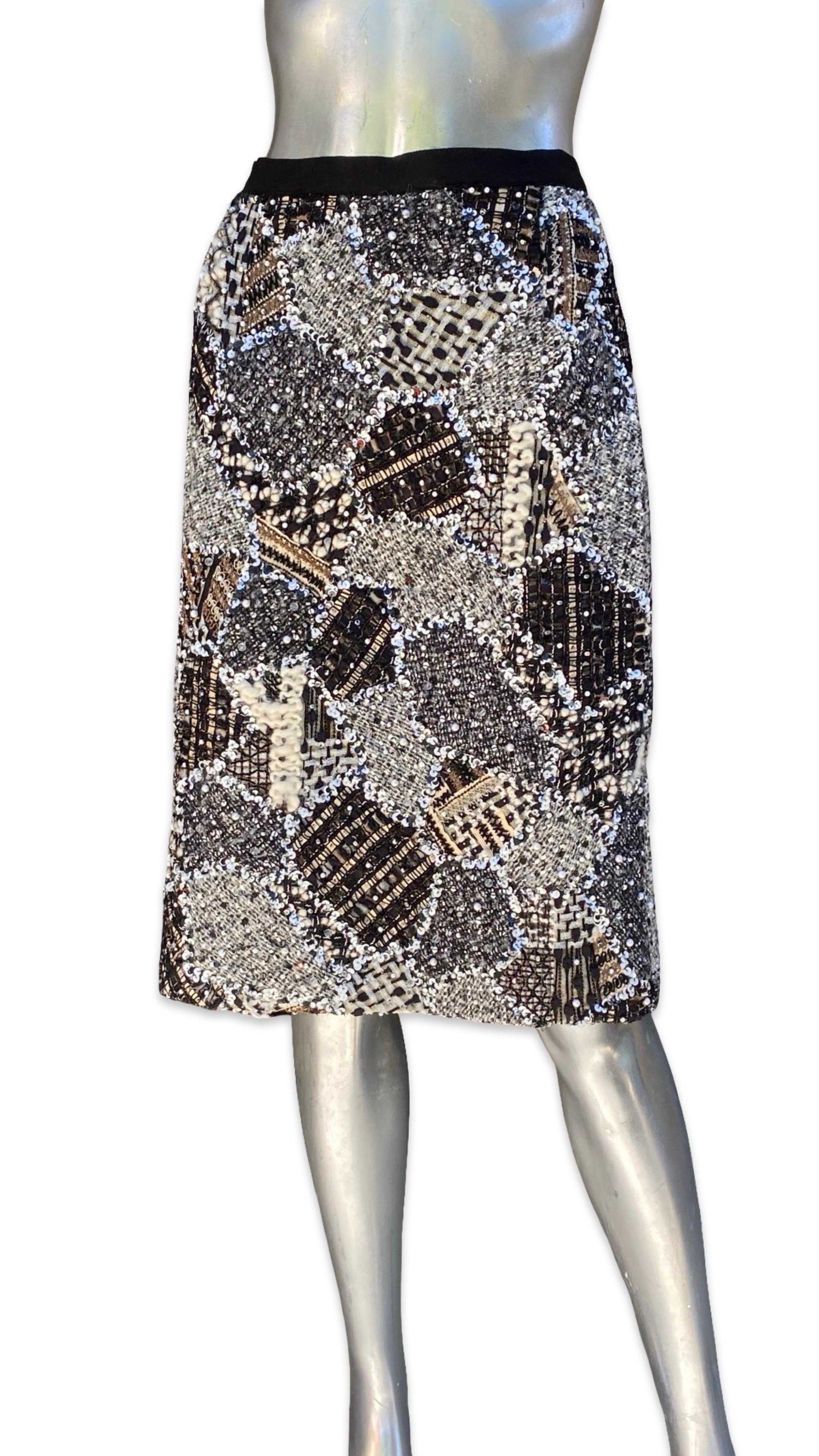 Oscar De La Renta Runway Collection for NM jupe en patchwork de perles Taille 10 en vente 9