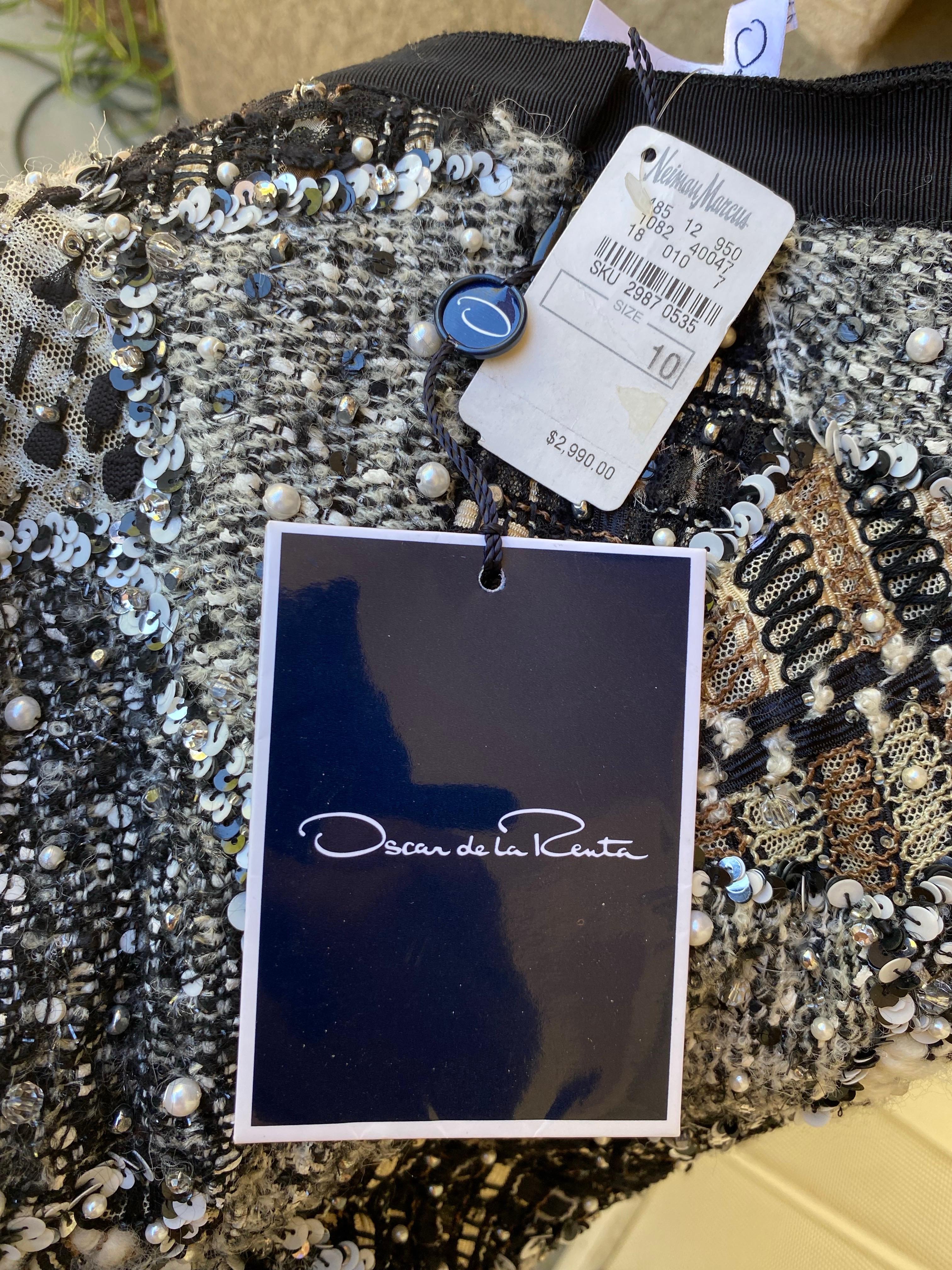 Oscar De La Renta Runway Collection for NM jupe en patchwork de perles Taille 10 en vente 10