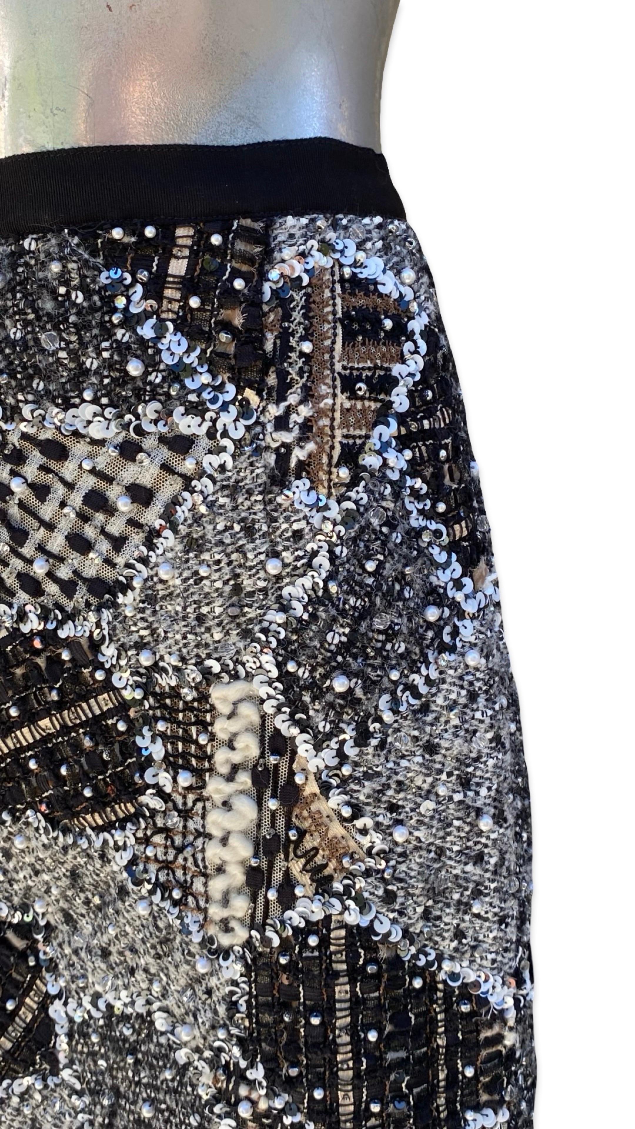 Oscar De La Renta Runway Collection for NM jupe en patchwork de perles Taille 10 Pour femmes en vente