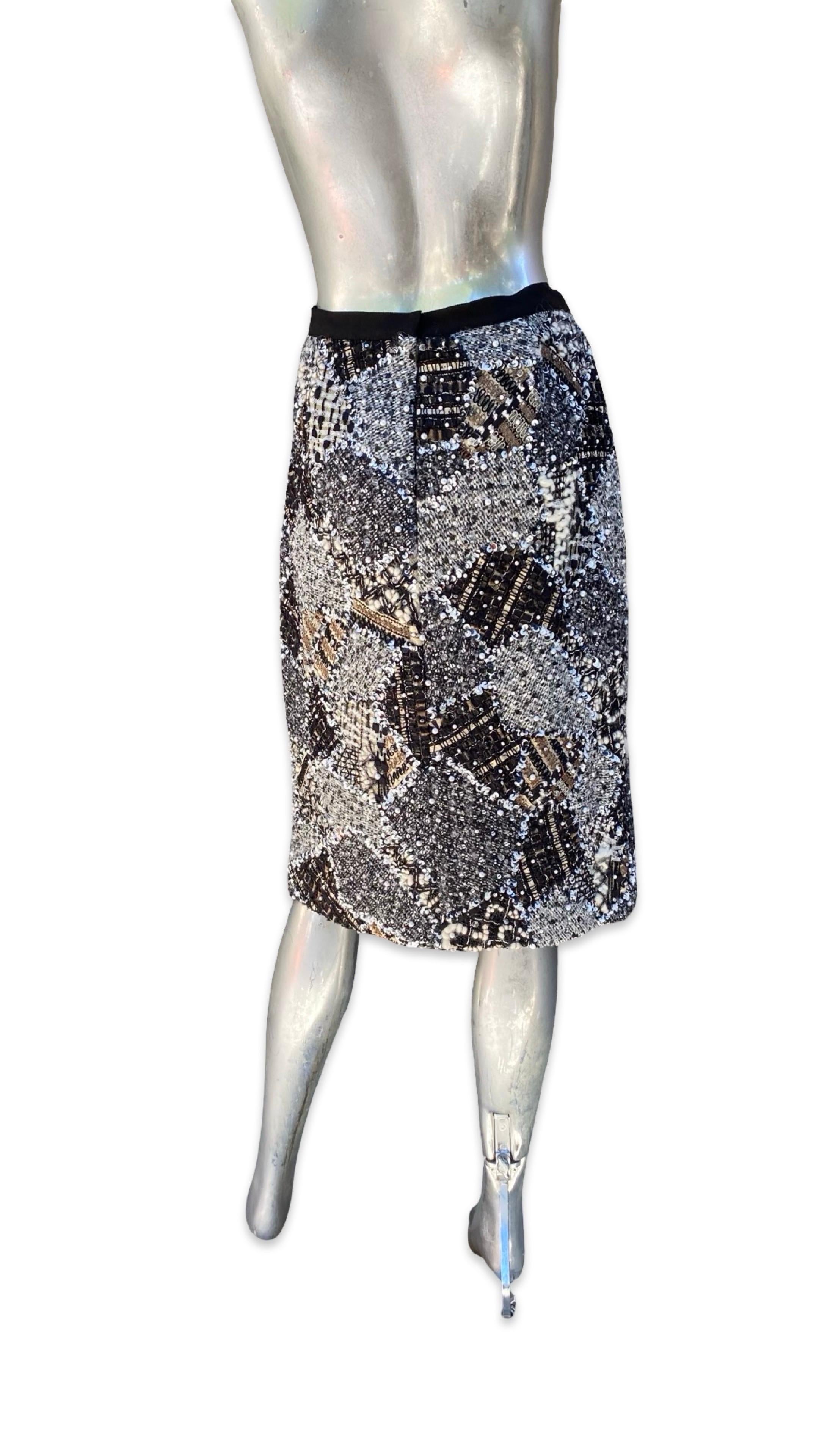 Oscar De La Renta Runway Collection for NM jupe en patchwork de perles Taille 10 en vente 2