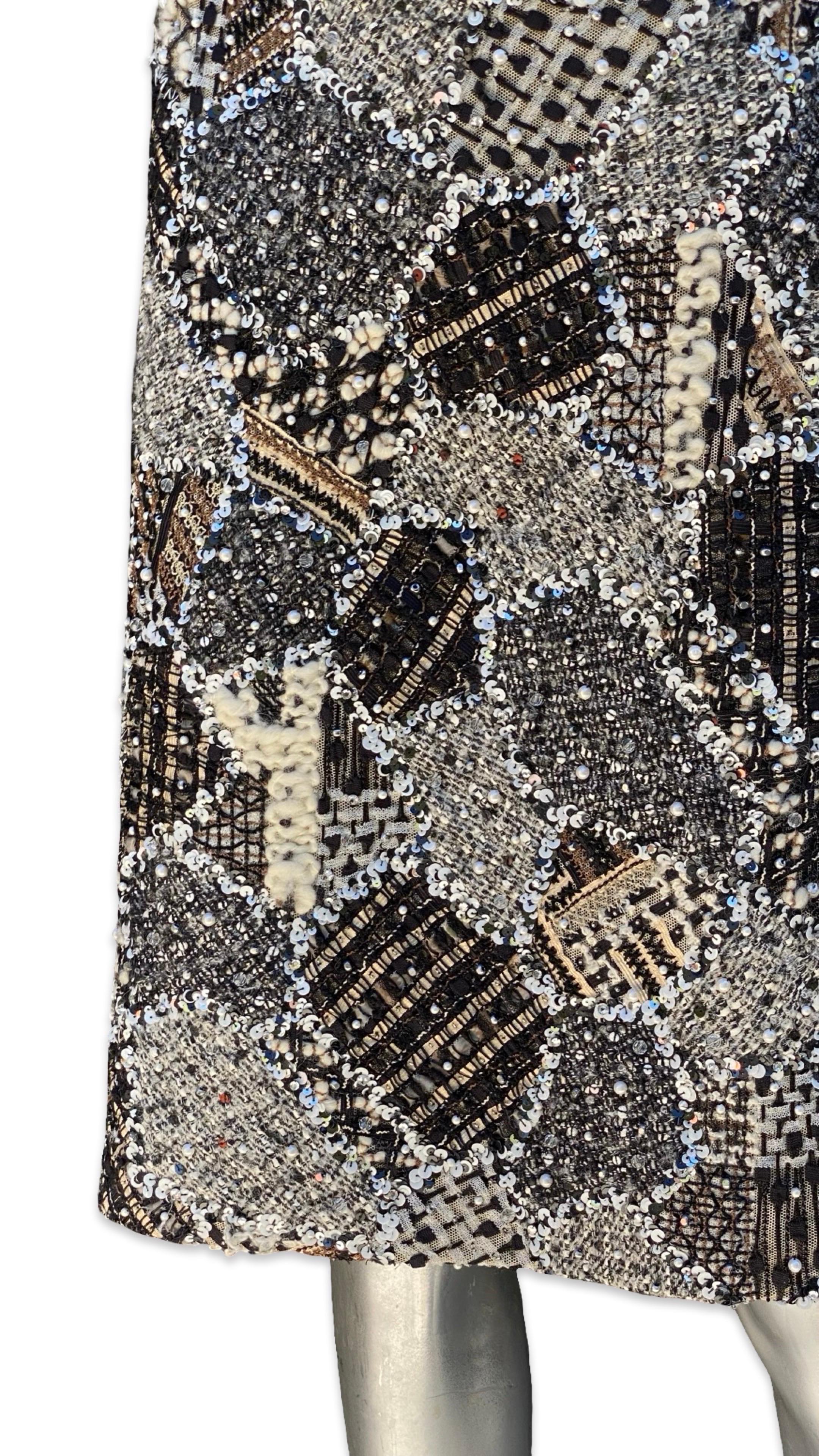 Oscar De La Renta Runway Collection for NM jupe en patchwork de perles Taille 10 en vente 3