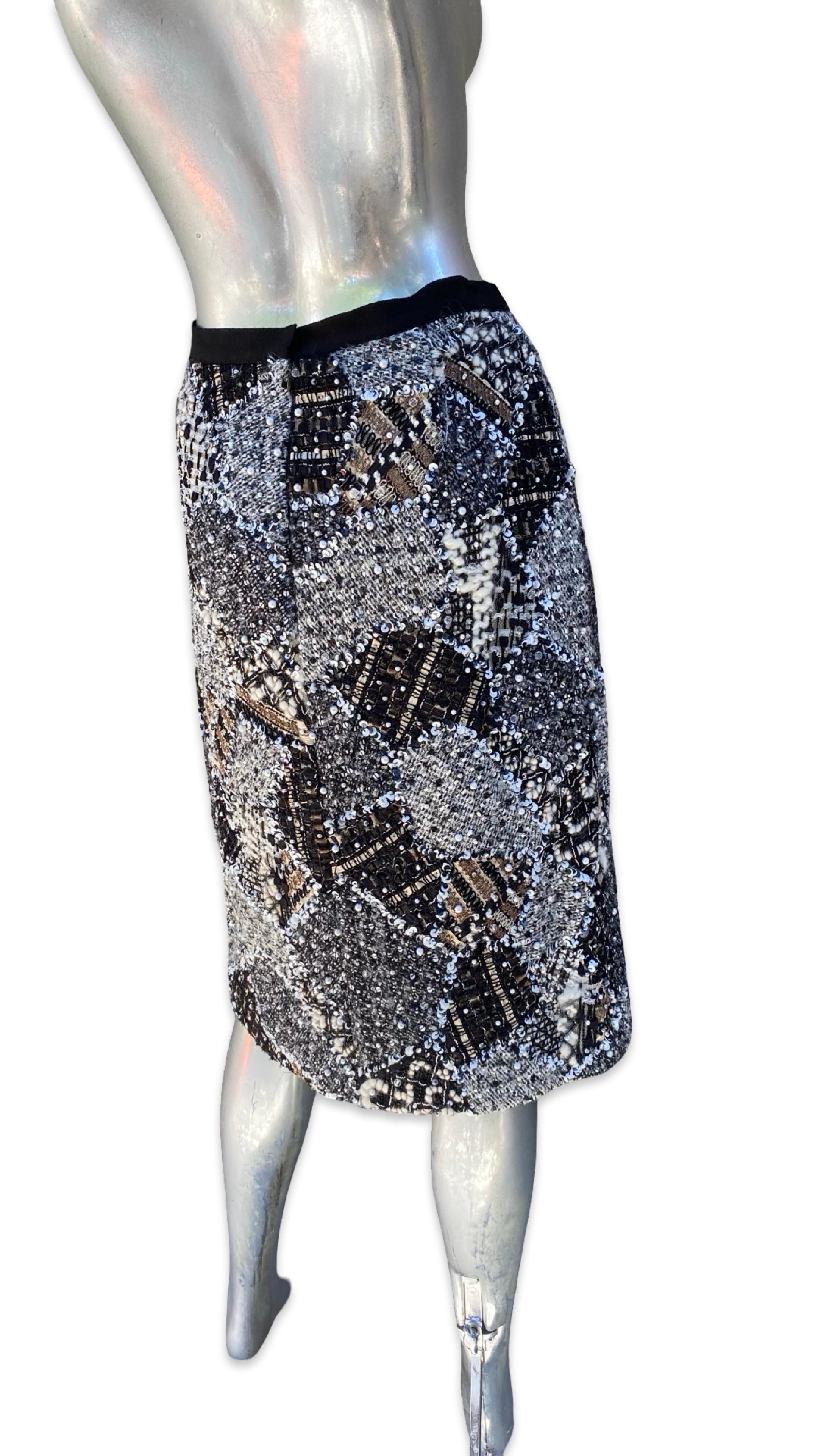 Oscar De La Renta Runway Collection for NM jupe en patchwork de perles Taille 10 en vente 5