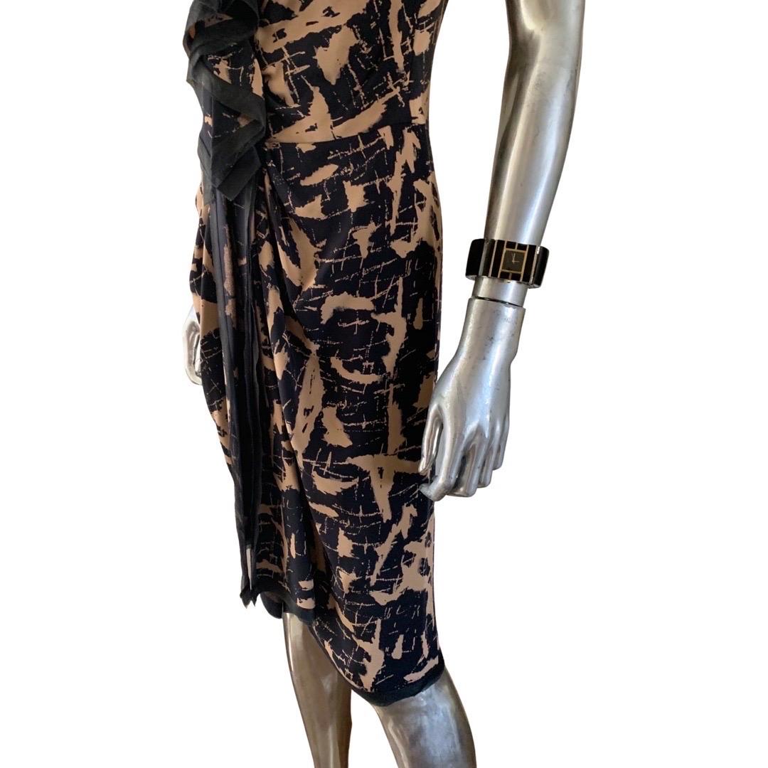 Oscar De La Renta Runway Collection Sheath Black/Tan Print Dress. Size 8  For Sale 3
