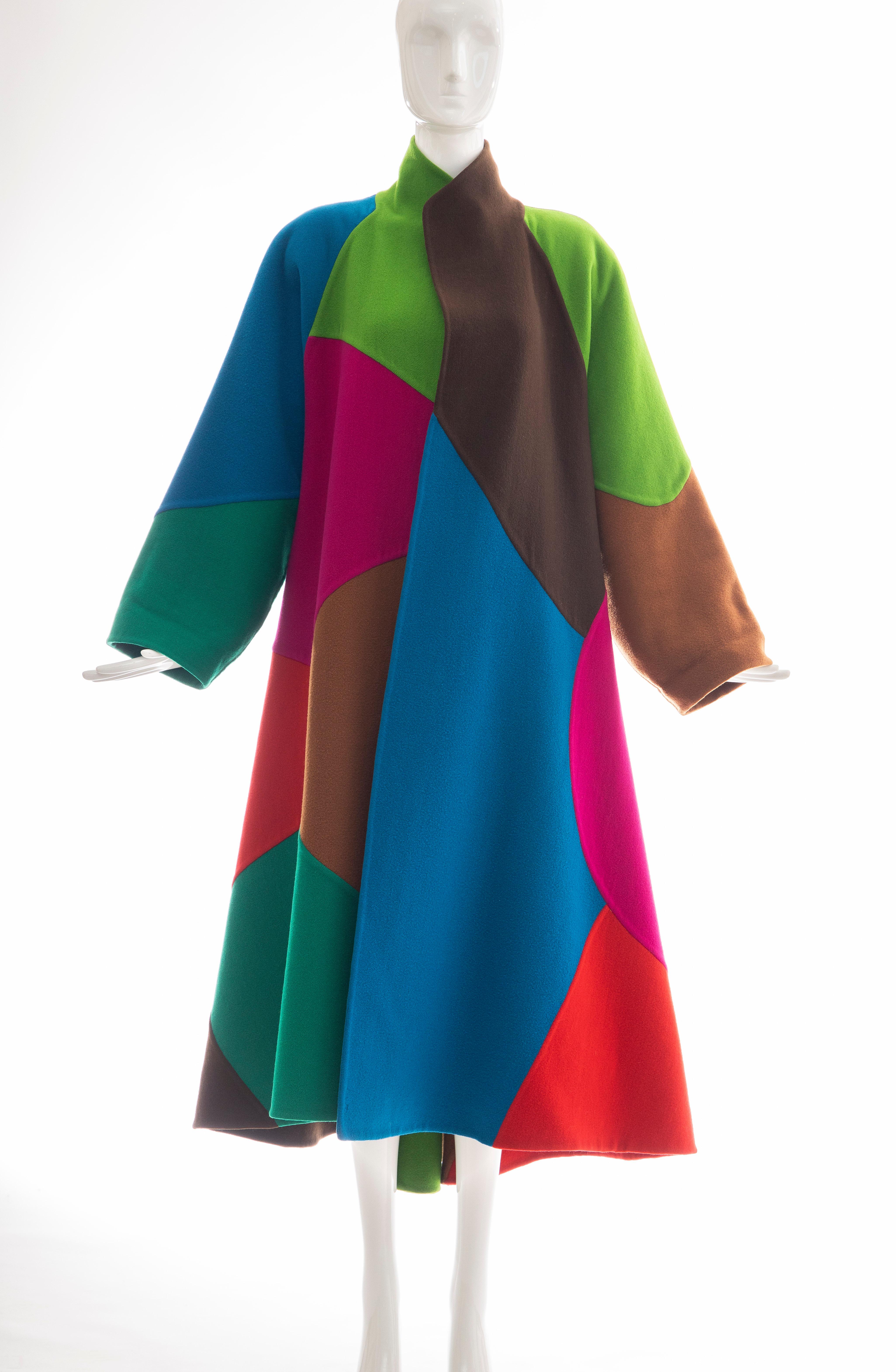 Oscar de la Renta Runway Double Faced Wool Color-Block Swing Coat, Fall 1991 11