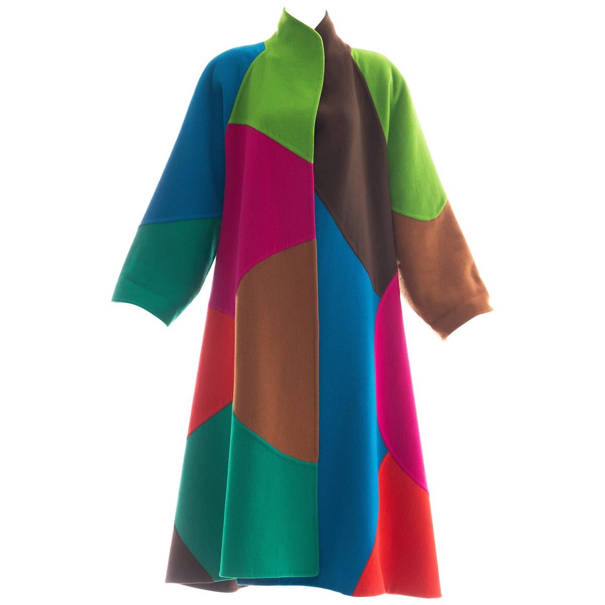 Oscar de la Renta Runway Double Faced Wool Color-Block Swing Coat:: Herbst 1991