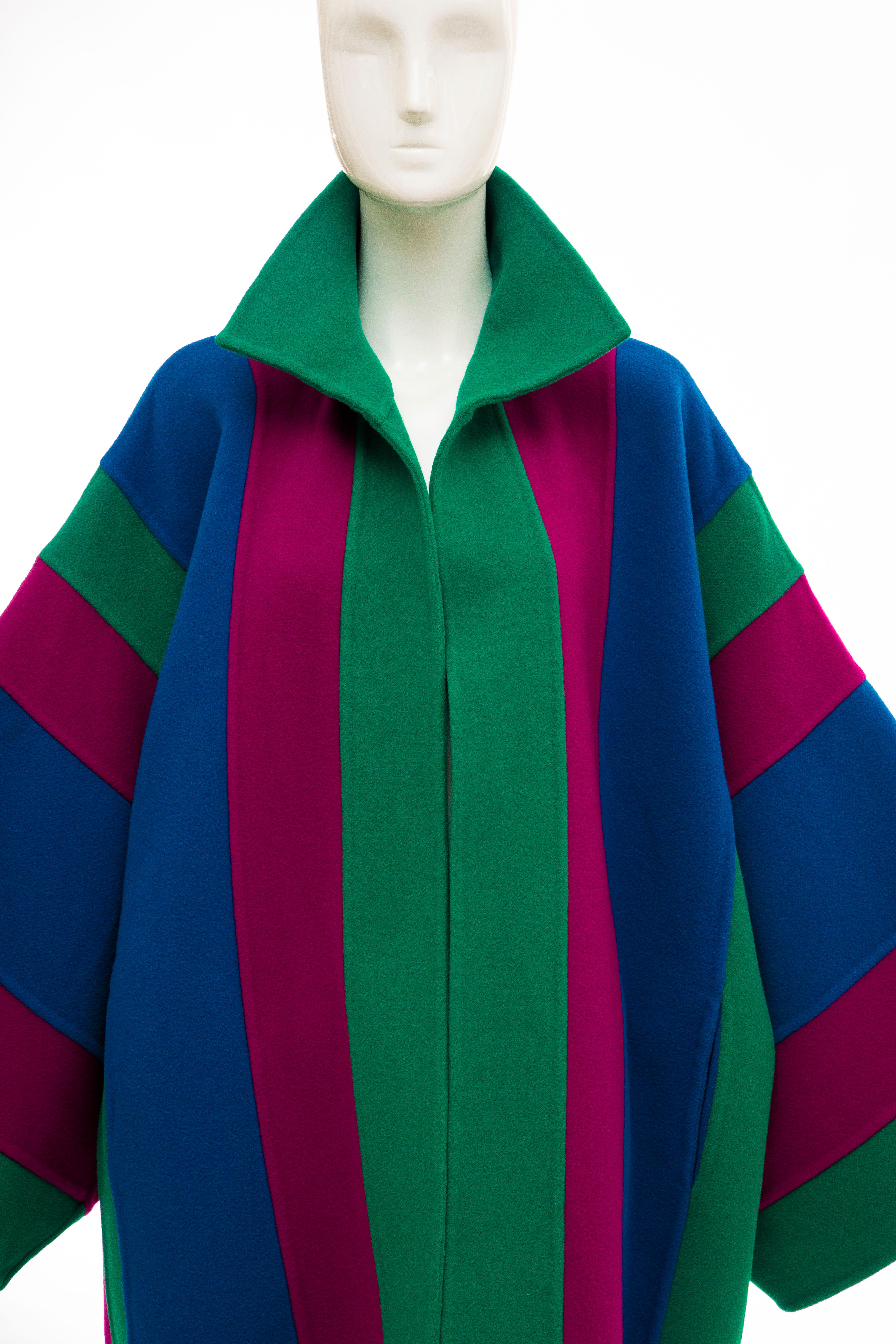 Blue Oscar de la Renta Runway Double-Faced Wool Striped Coat, Fall 1991 For Sale