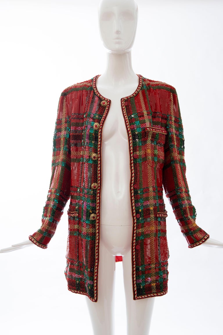 Oscar De la Renta Runway Embroidered Sequin Beaded Evening Jacket, Fall ...