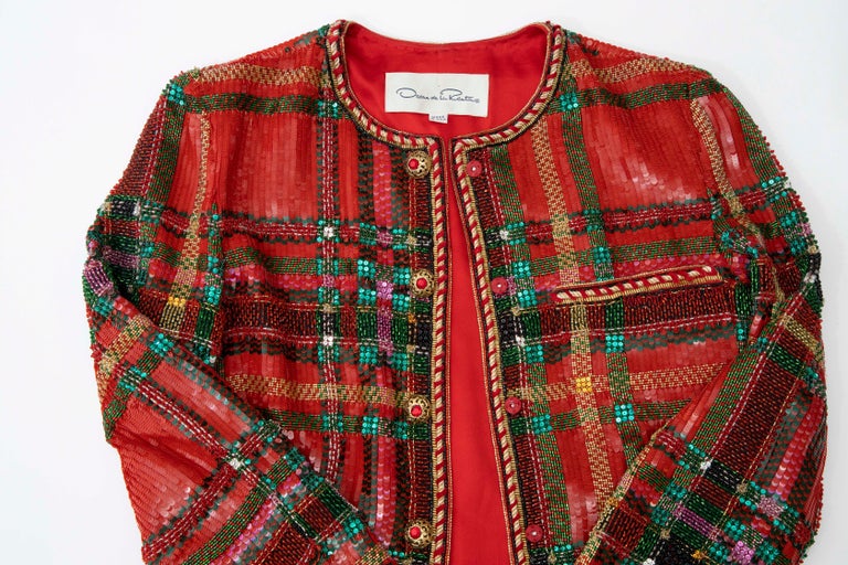 Oscar De la Renta Runway Embroidered Sequin Beaded Evening Jacket, Fall ...