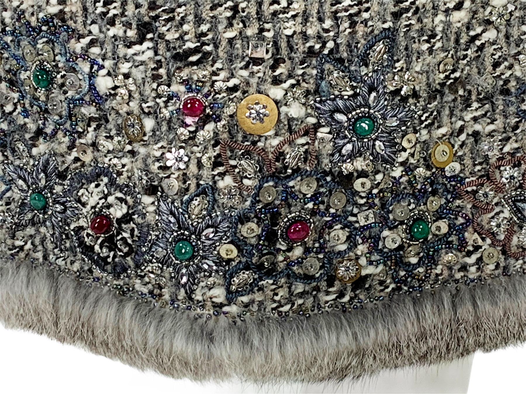 Oscar De La Renta Runway FW 2004 Beaded Embroidered Fur Trim Coat Cardigan 4  20 12