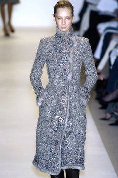 Oscar De La Renta Runway FW 2004 Beaded Embroidered Fur Trim Coat Cardigan 4  20