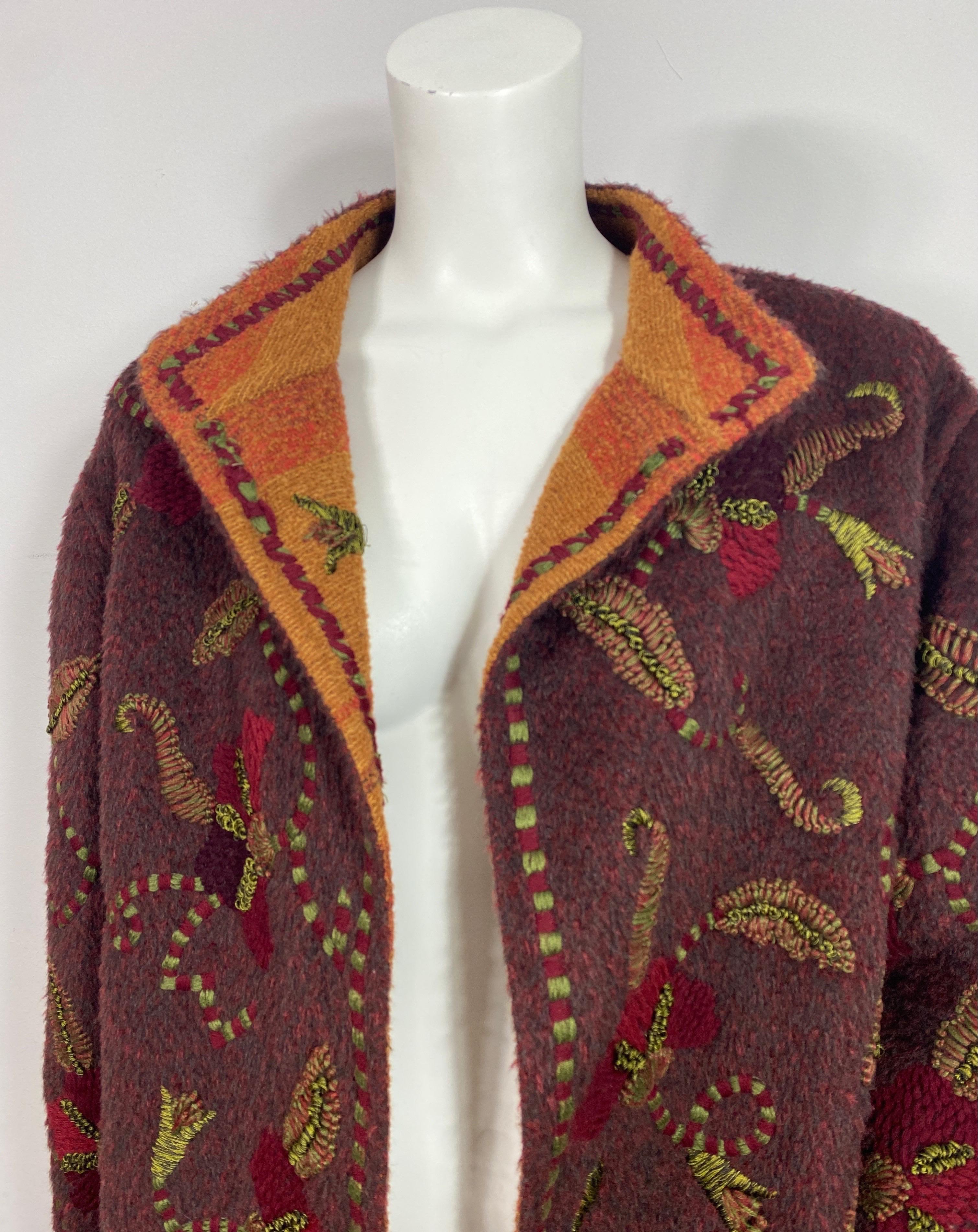 Women's Oscar de La Renta Runway Fall 2000 Jewel tone Wool Embroidered Jacket-Size 6 For Sale
