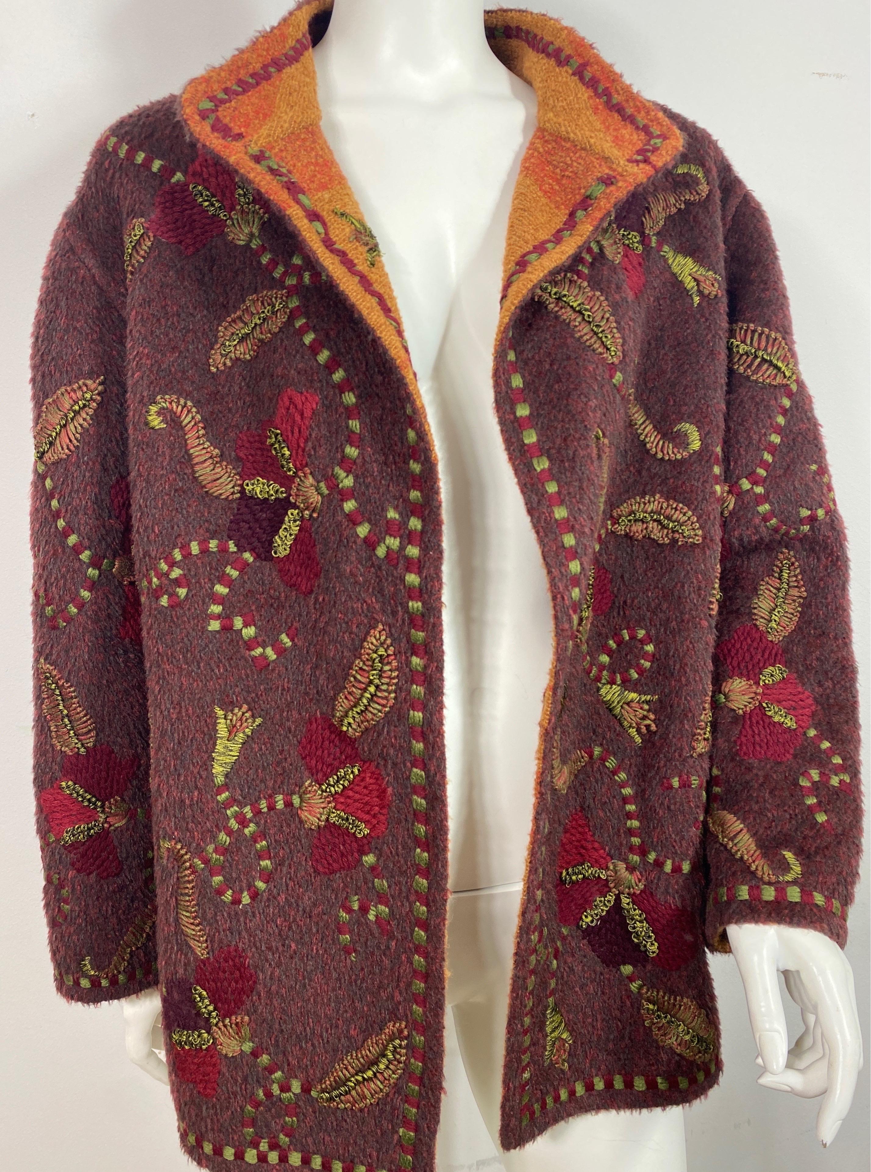 Oscar de La Renta Runway Fall 2000 Jewel tone Wool Embroidered Jacket-Size 6 For Sale 3