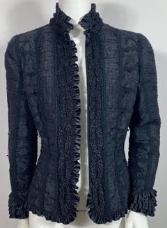 Oscar de La Renta Runway Fall 2003 Black Taffeta Embellished Jacket-Size 8