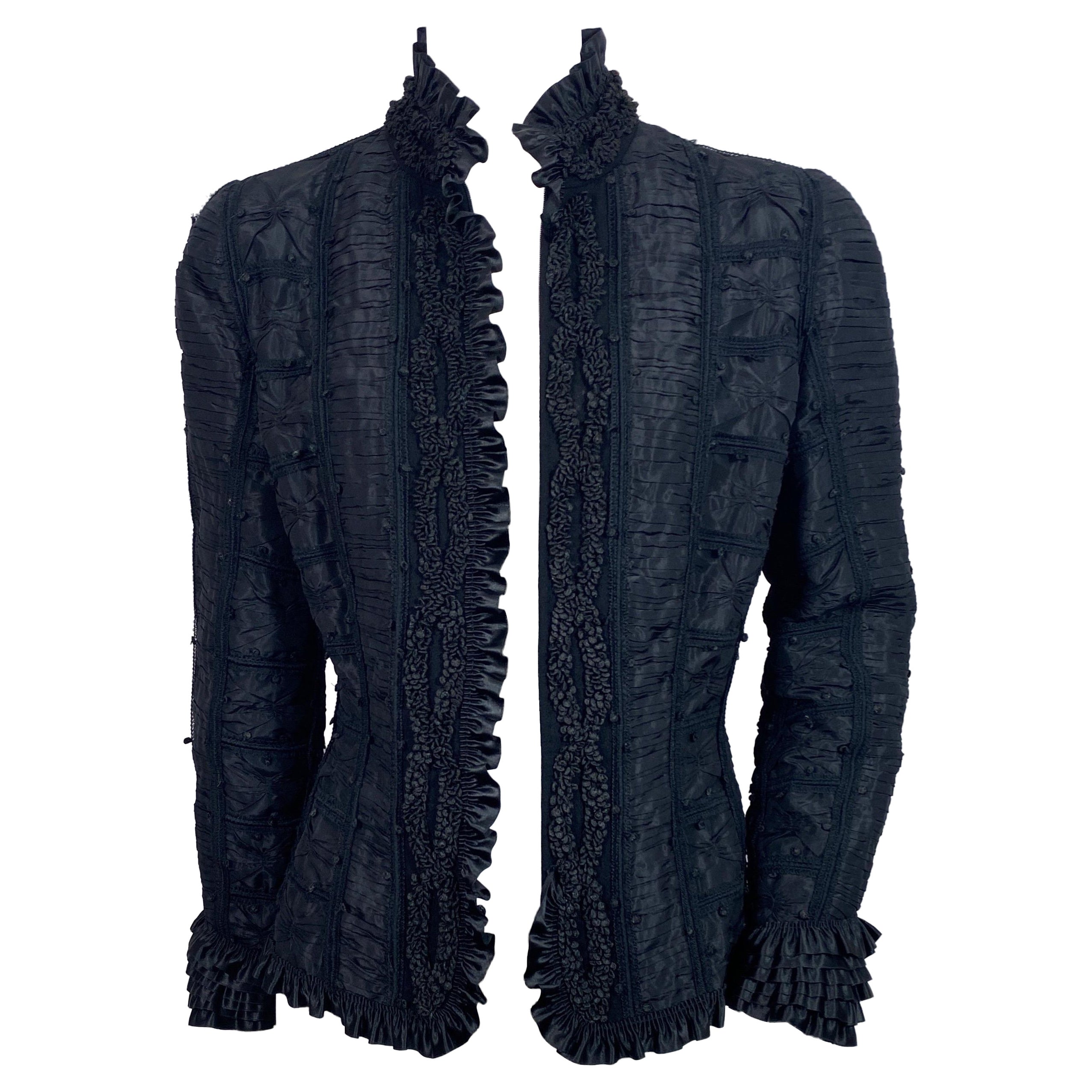 Oscar de La Renta Laufsteg Herbst 2003 Schwarze Jacke aus Taft mit Verzierungen-Größe 8