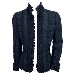 Oscar de La Renta Runway Fall 2003 Black Taffeta Embellished Jacket-Size 8