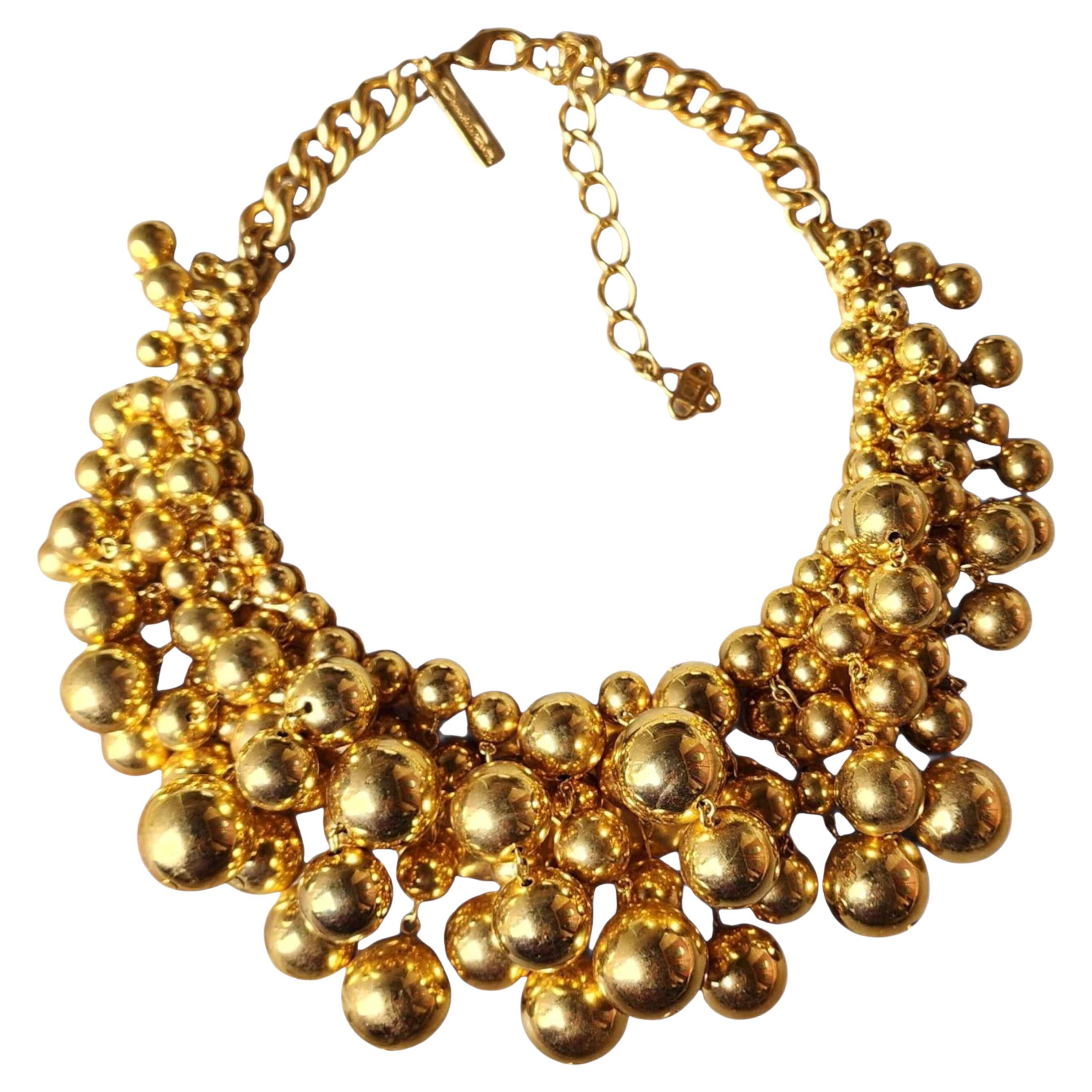 Oscar De La Renta Runway - Collana con sfere d
oro - Bold Couture Bib
