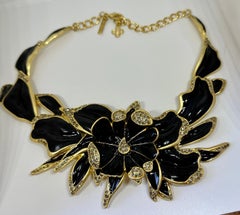 Oscar de la Renta Runway Necklace Flowers Black Enamel Haute Couture Monumental