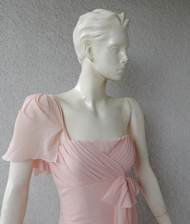 Oscar de la Renta Runway Petal Pink Silk One Shoulder Grecian Dress Gown In Excellent Condition In Los Angeles, CA