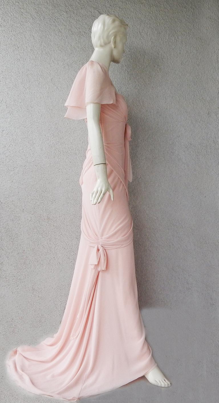 Oscar de la Renta Runway Robe grecque asymétrique rose pétale en soie  en vente 1