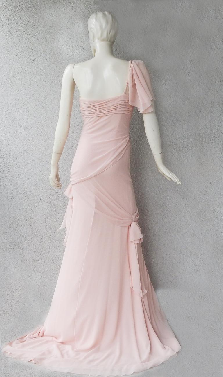 Oscar de la Renta Runway Robe grecque asymétrique rose pétale en soie  en vente 2