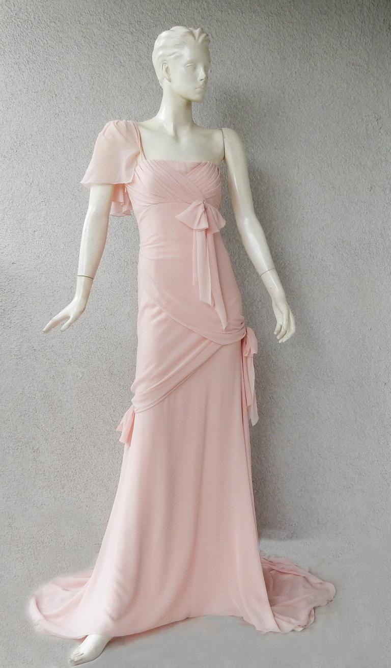 Oscar de la Renta Runway Petal Pink Silk One Shoulder Grecian Dress Gown  For Sale 4