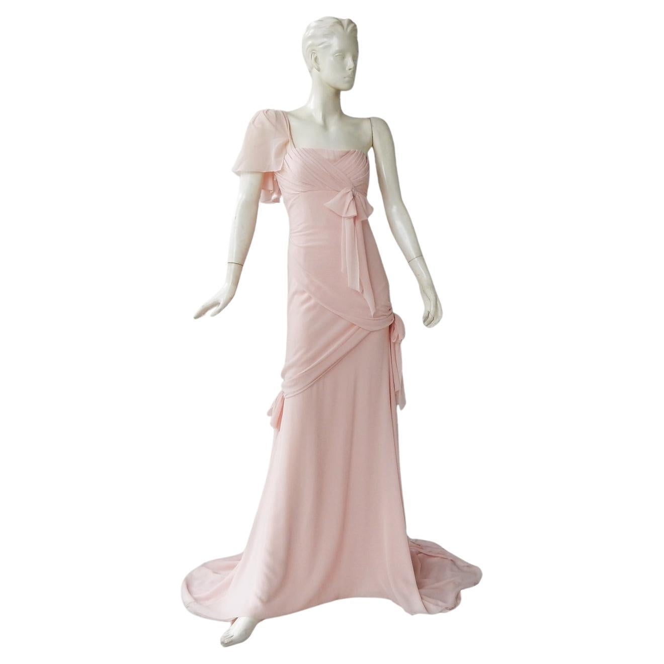 Oscar de la Renta Runway Petal Pink Silk One Shoulder Grecian Dress Gown  For Sale