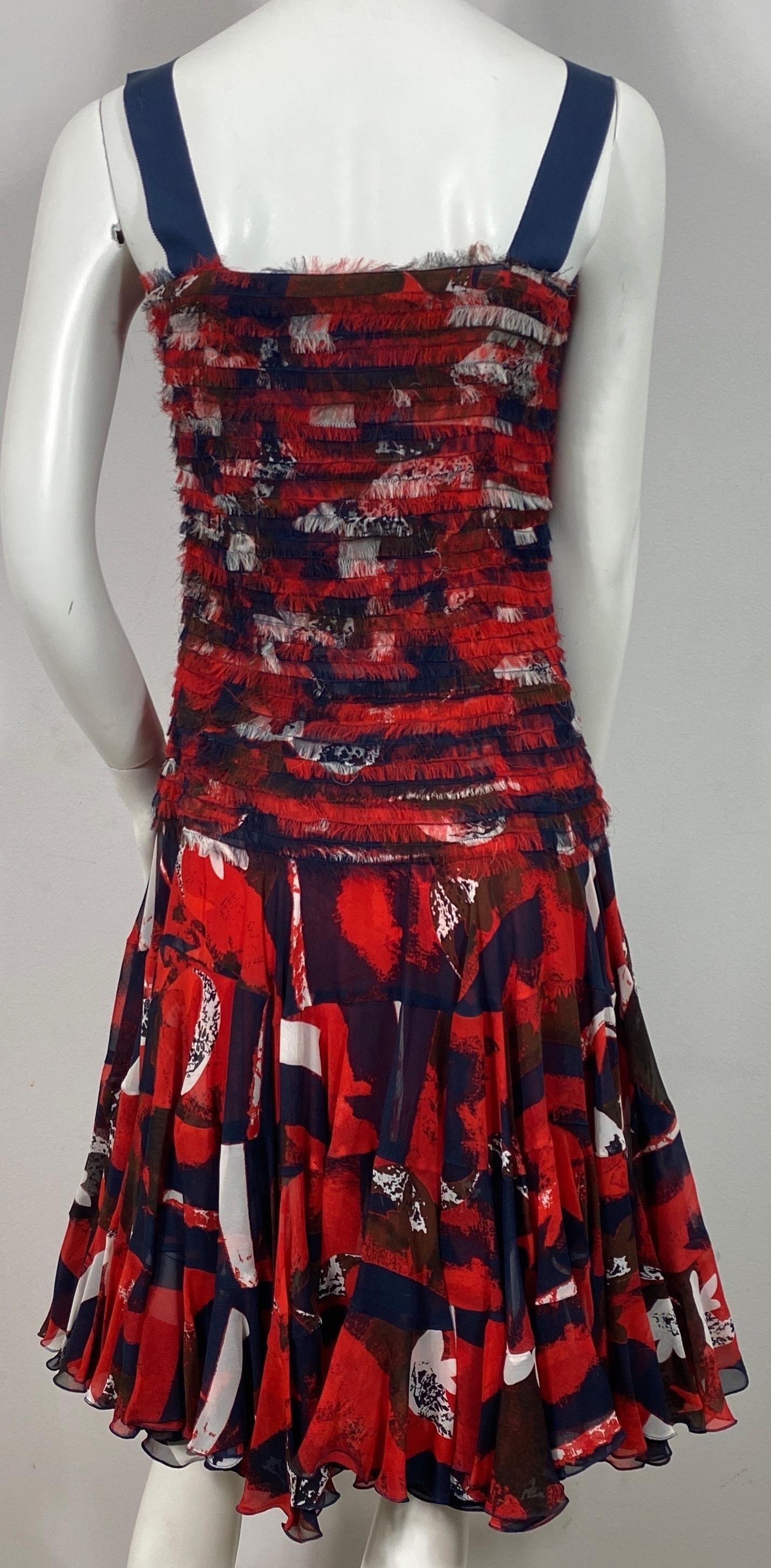 Oscar de la Renta Runway Pre Fall 2011 Red White and Blue Silk Dress- Size M For Sale 8