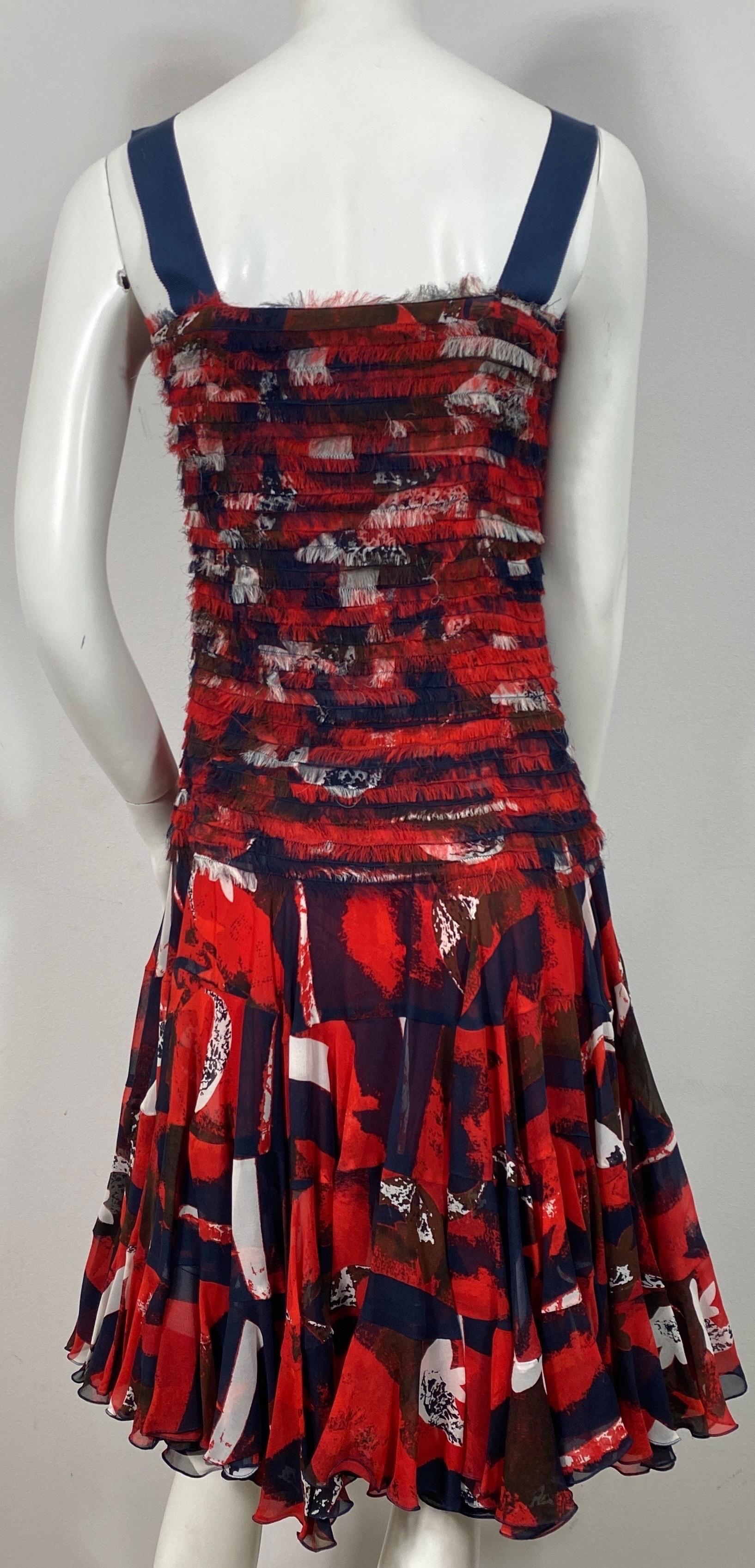 Oscar de la Renta Runway Pre Fall 2011 Red White and Blue Silk Dress- Size M For Sale 9