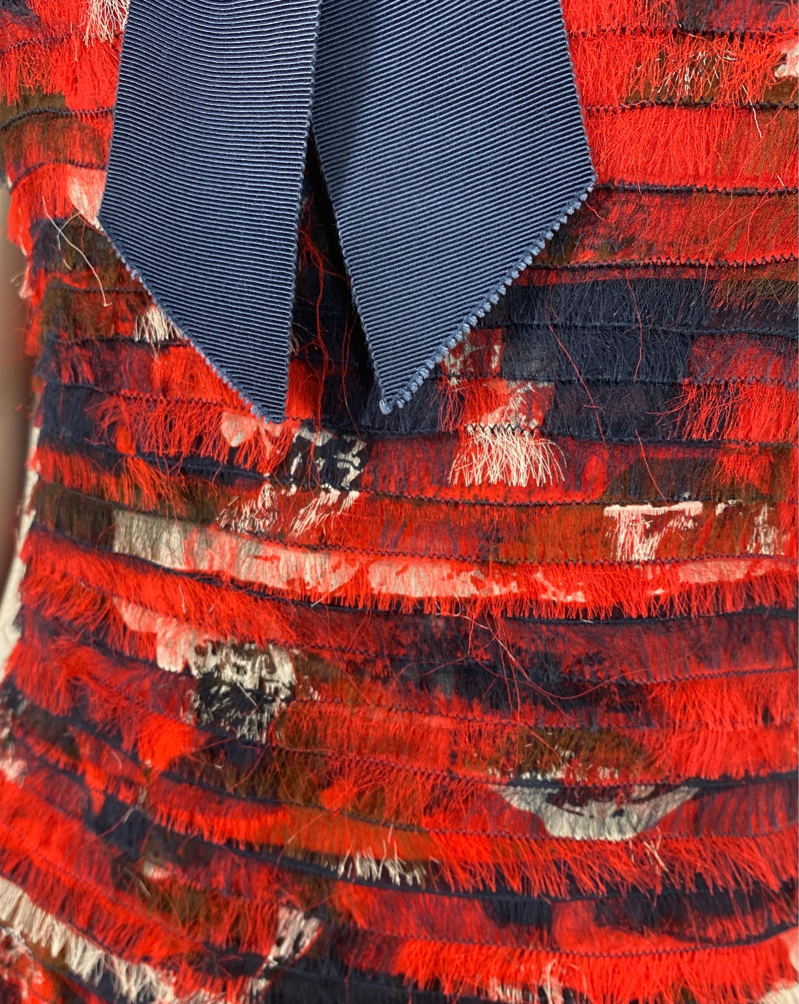 Oscar de la Renta Runway Pre Fall 2011 Rot Weiß und Blau Seidenkleid- Größe M im Angebot 4