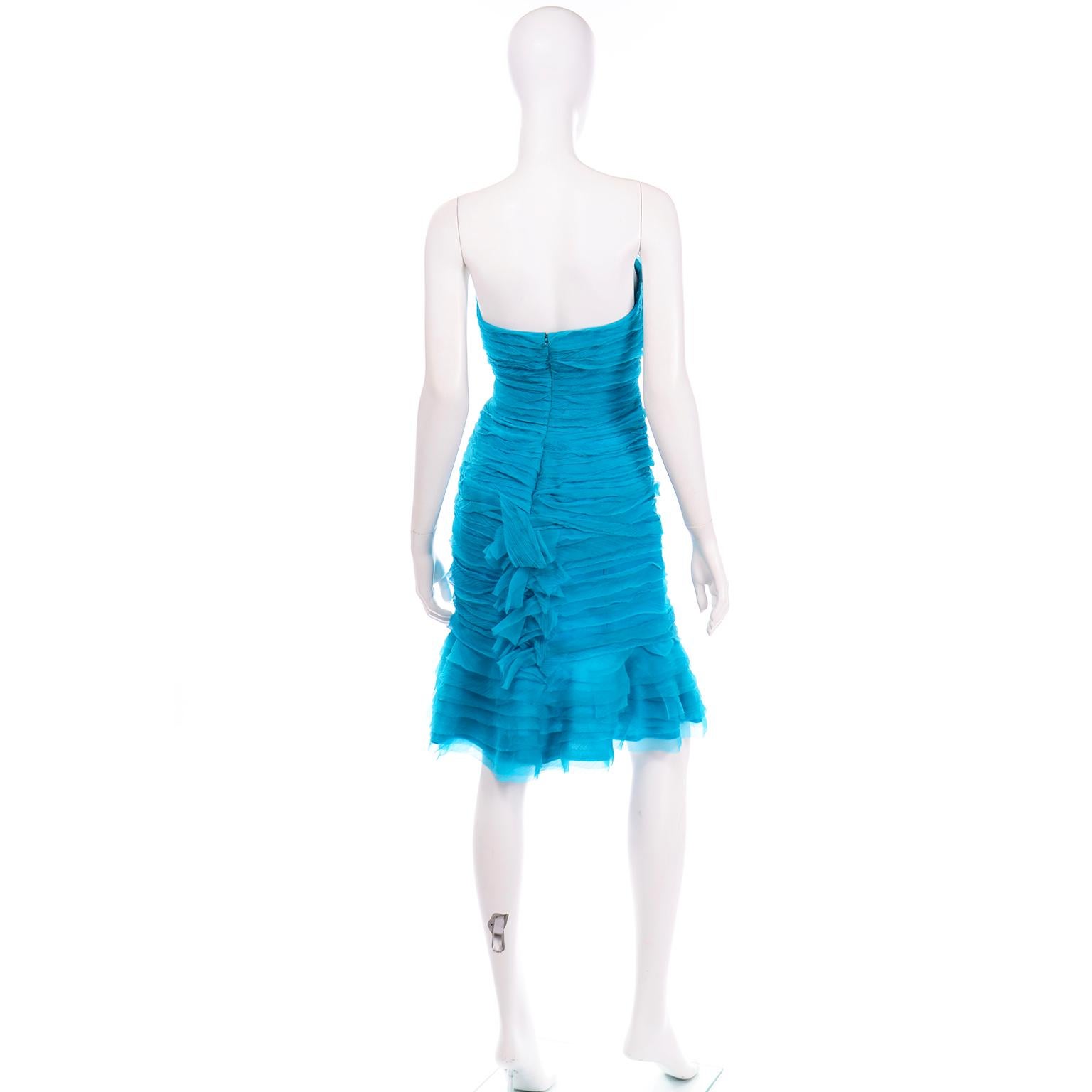 Women's Oscar de la Renta Runway Resort 2009 Blue Silk Chiffon Strapless Evening Dress