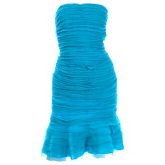 Oscar de la Renta Runway Resort 2009 Blue Silk Chiffon Strapless Evening Dress