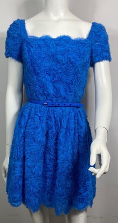 Oscar De La Renta Pasarela Resort 2013 Vestido Rosetón de gasa azul real-Talla 4