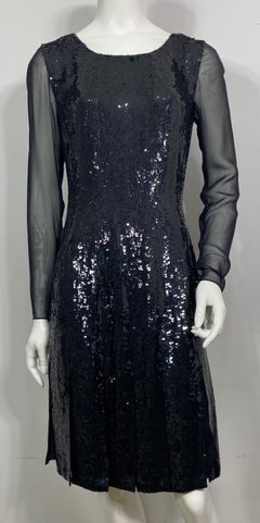 Oscar de La Renta Runway RTW Fall 2012 Black Sequin Car Wash Pleat Dress-Size 8