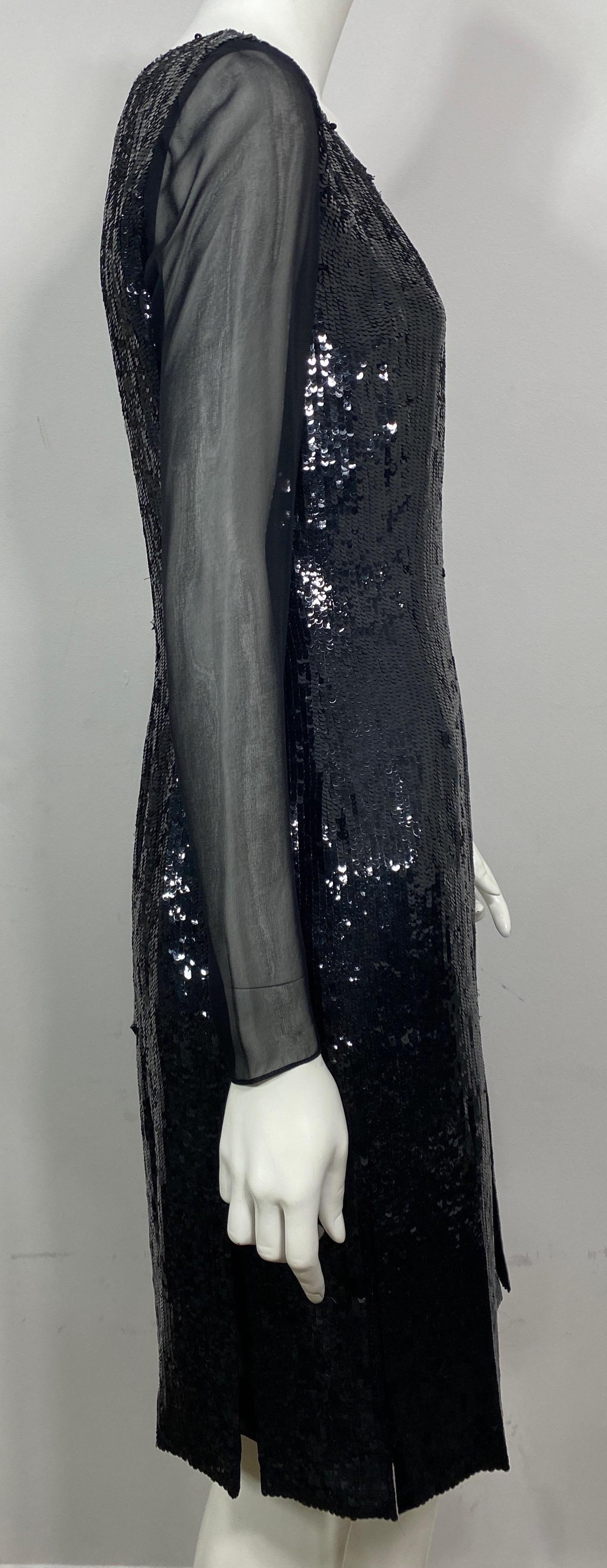 Oscar de La Renta Runway RTW Fall 2012 Black Sequin Car Wash Pleat Dress-Size 8 For Sale 3