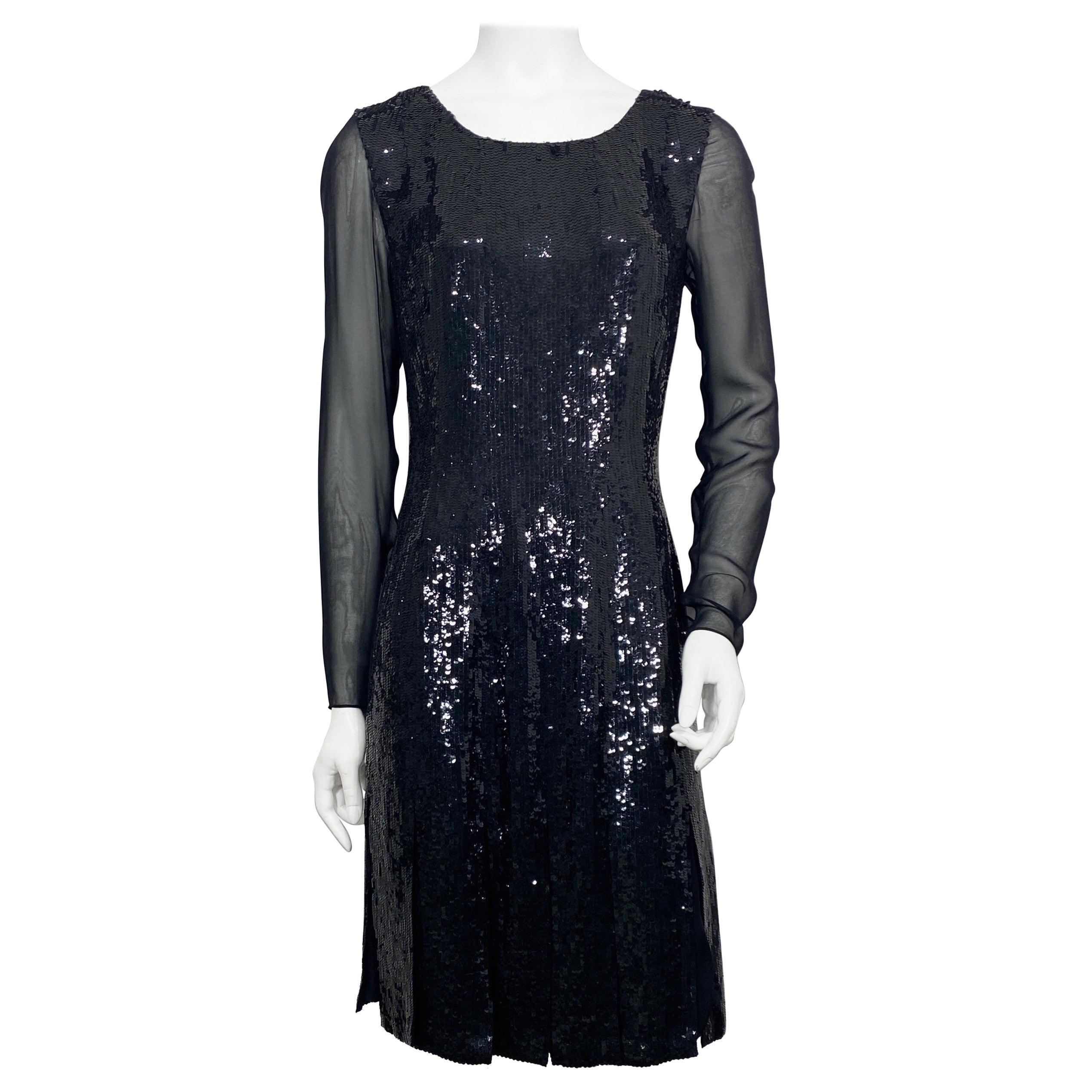 Oscar de La Renta Laufsteg RTW Herbst 2012 Schwarzes Pailletten Car Wash Faltenkleid-Größe 8