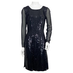 Oscar de La Renta Laufsteg RTW Herbst 2012 Schwarzes Pailletten Car Wash Faltenkleid-Größe 8