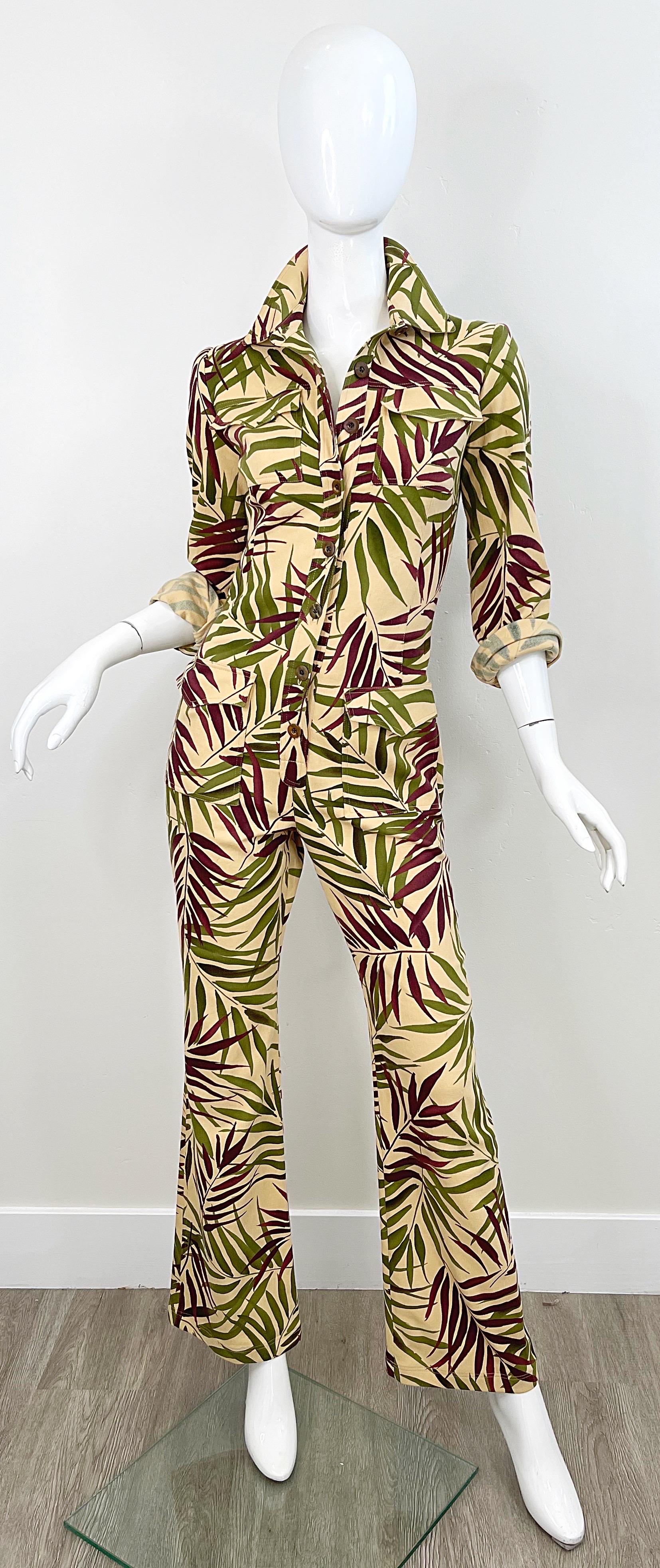 Oscar de la Renta Runway Spring 2002 Size 4 Palm Tropical Safari Print Jumpsuit For Sale 6